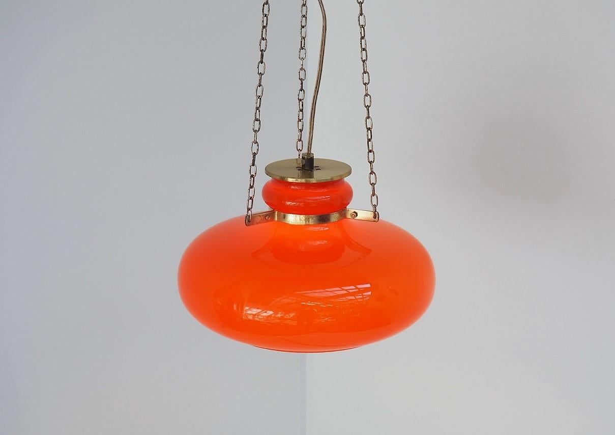 Polished Mid-Century Glass Pendant in Orange Danish Design by Vitrika, 1960s For Sale