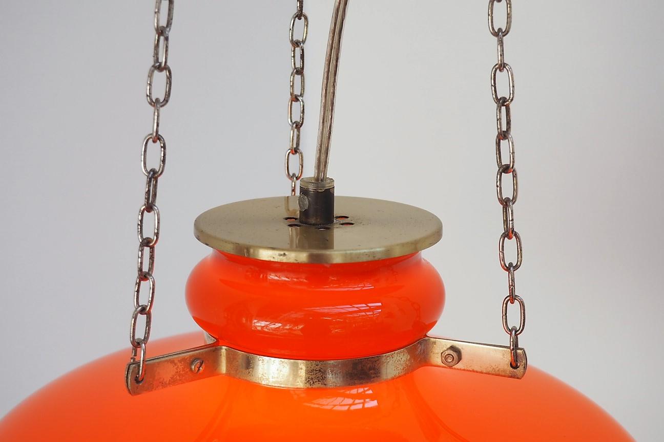 Mid-Century Glass Pendant in Orange Danish Design by Vitrika, 1960s In Good Condition For Sale In Spoettrup, DK