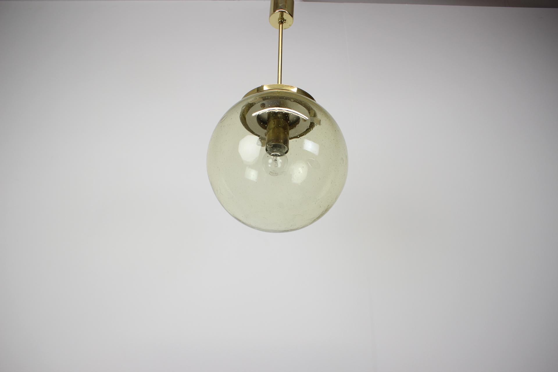 Made in Czechoslovakia
Made of Glass, Brass
With aged patina
1x E27 or E26 bulb
US wiring compatible
Good Original condition.