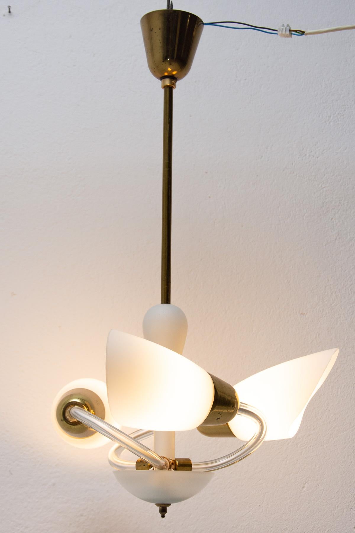 Mid Century Glass Pendant Lamp, Bloom Shape, Czechoslovakia, 1960s For Sale 5