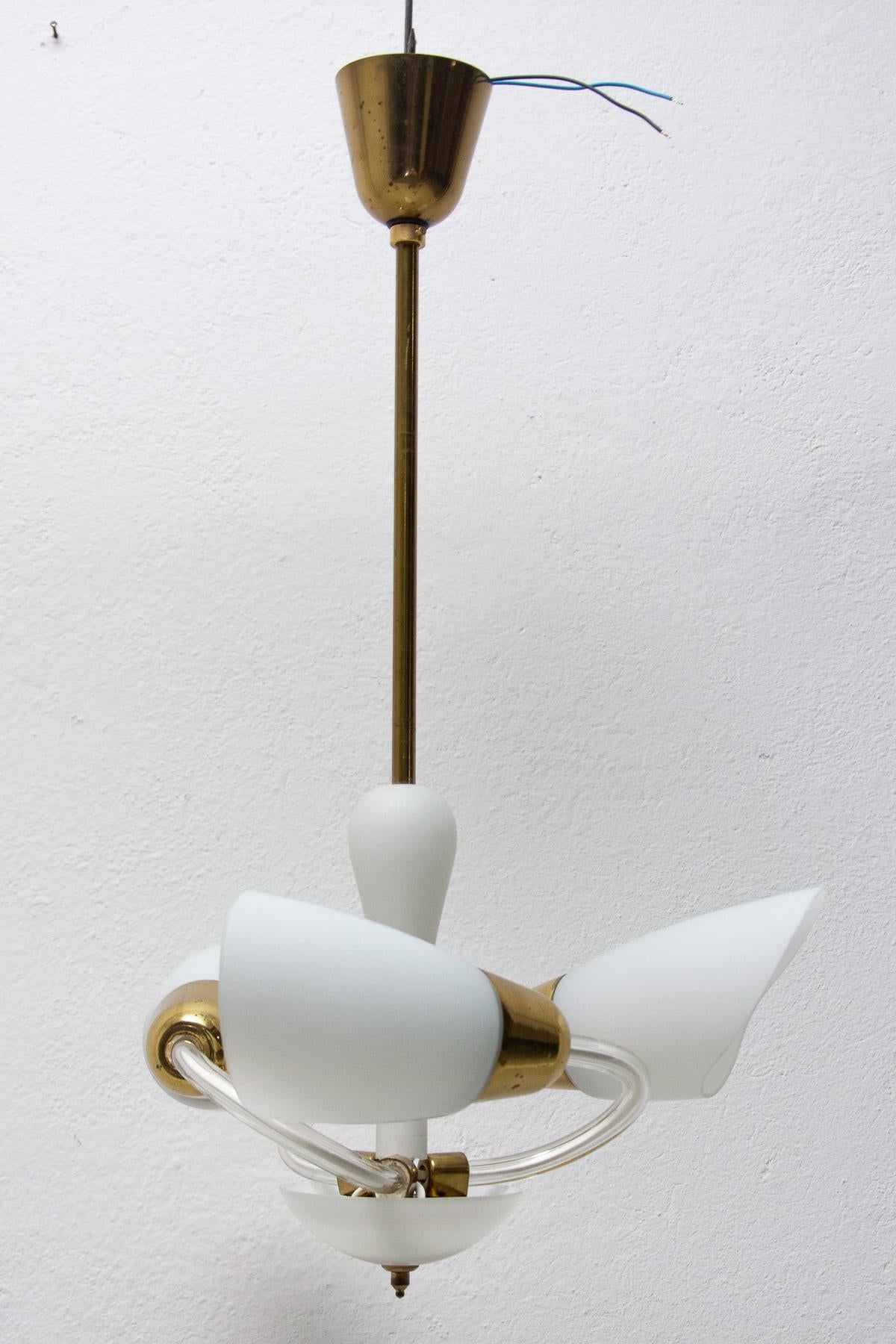Mid Century Glass Pendant Lamp, Bloom Shape, Czechoslovakia, 1960s For Sale 7