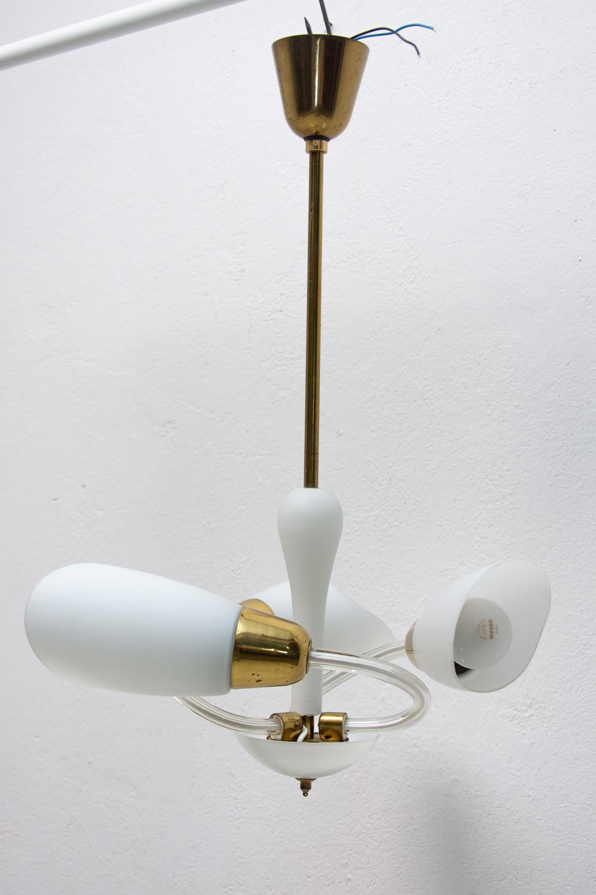 Mid-Century Modern Mid Century Glass Pendant Lamp, Bloom Shape, Czechoslovakia, 1960s For Sale