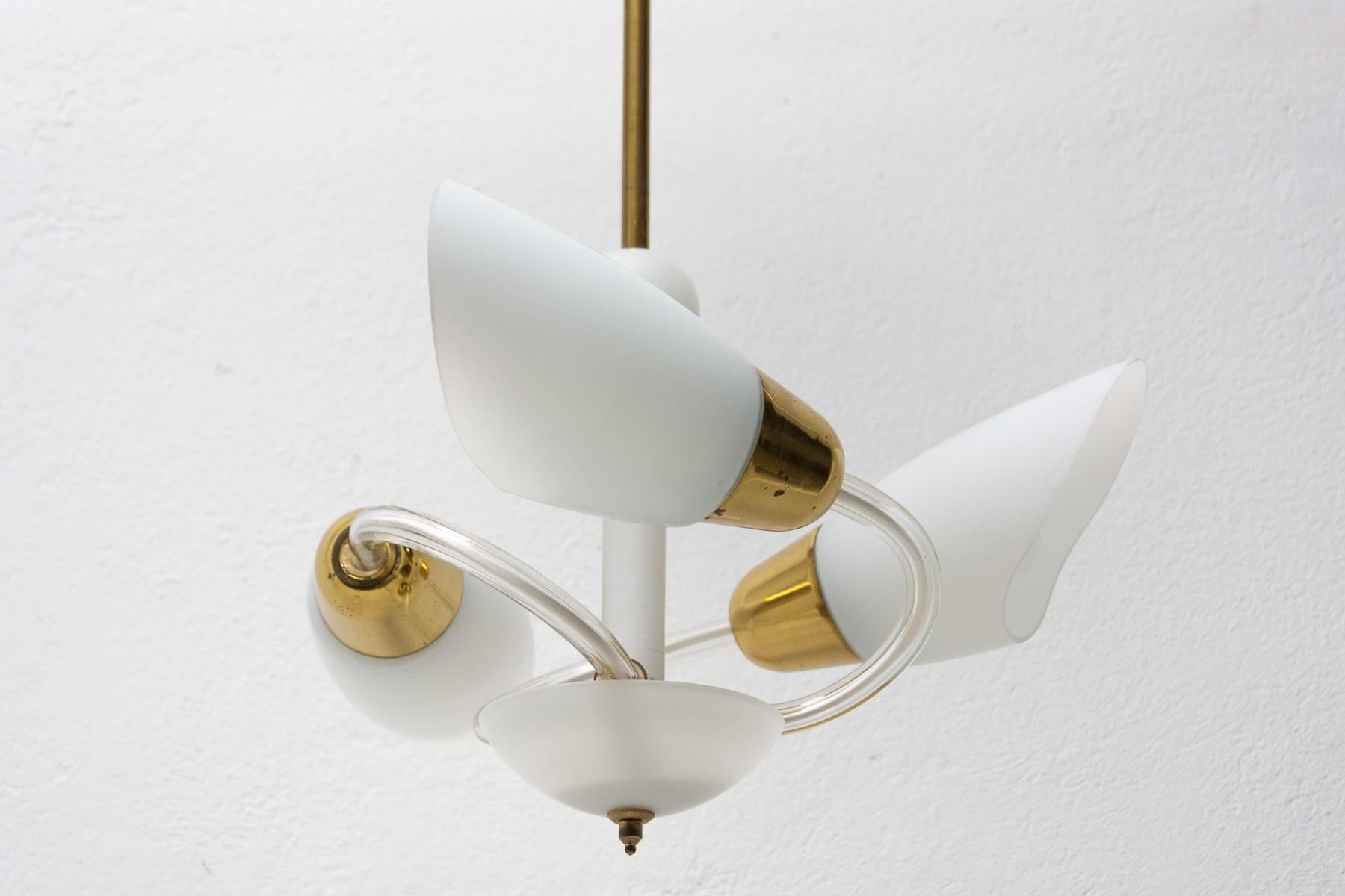 20th Century Mid Century Glass Pendant Lamp, Bloom Shape, Czechoslovakia, 1960s For Sale
