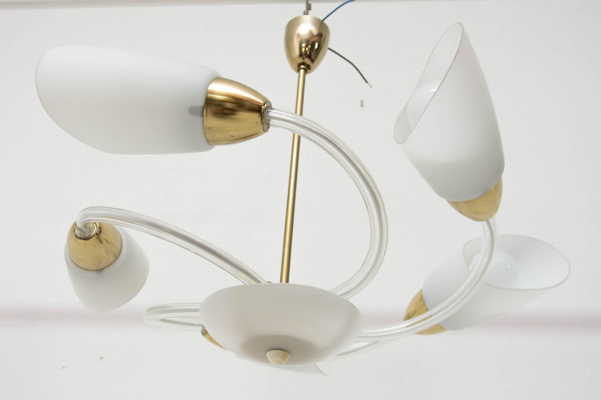 Midcentury Glass Pendant Lamp, Bloom Shape, Czechoslovakia, 1960s For Sale 2