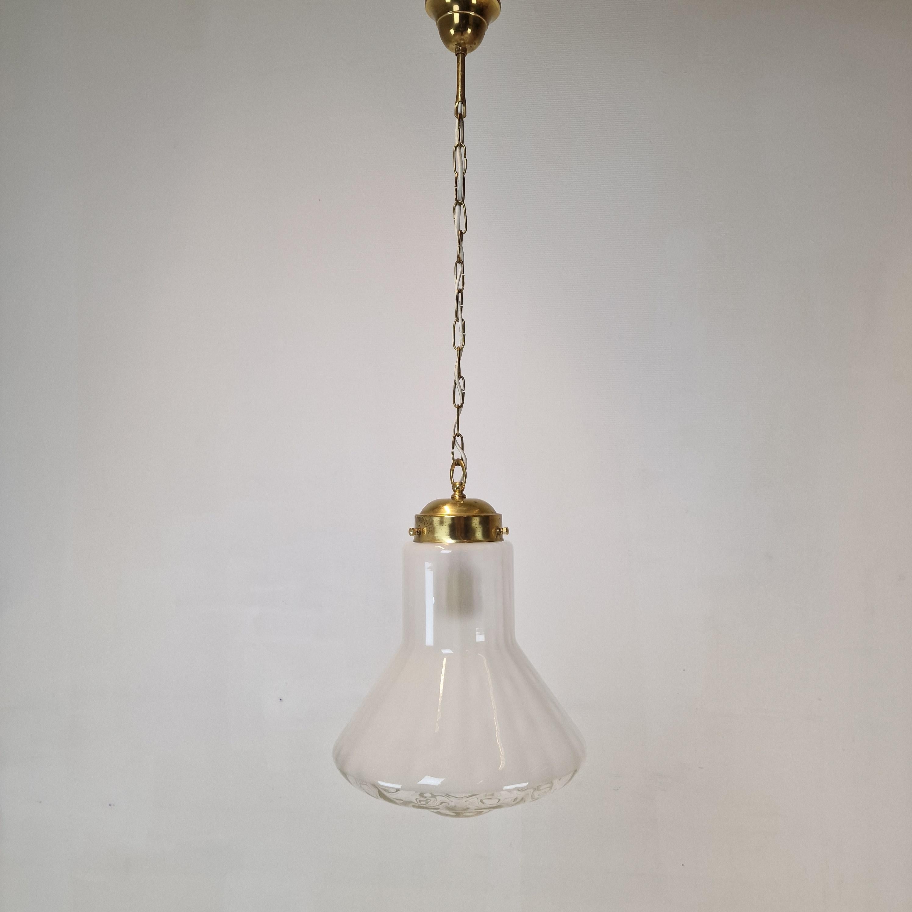 Hand-Crafted Mid Century Glass Pendant Lamp, Italy 1970s For Sale
