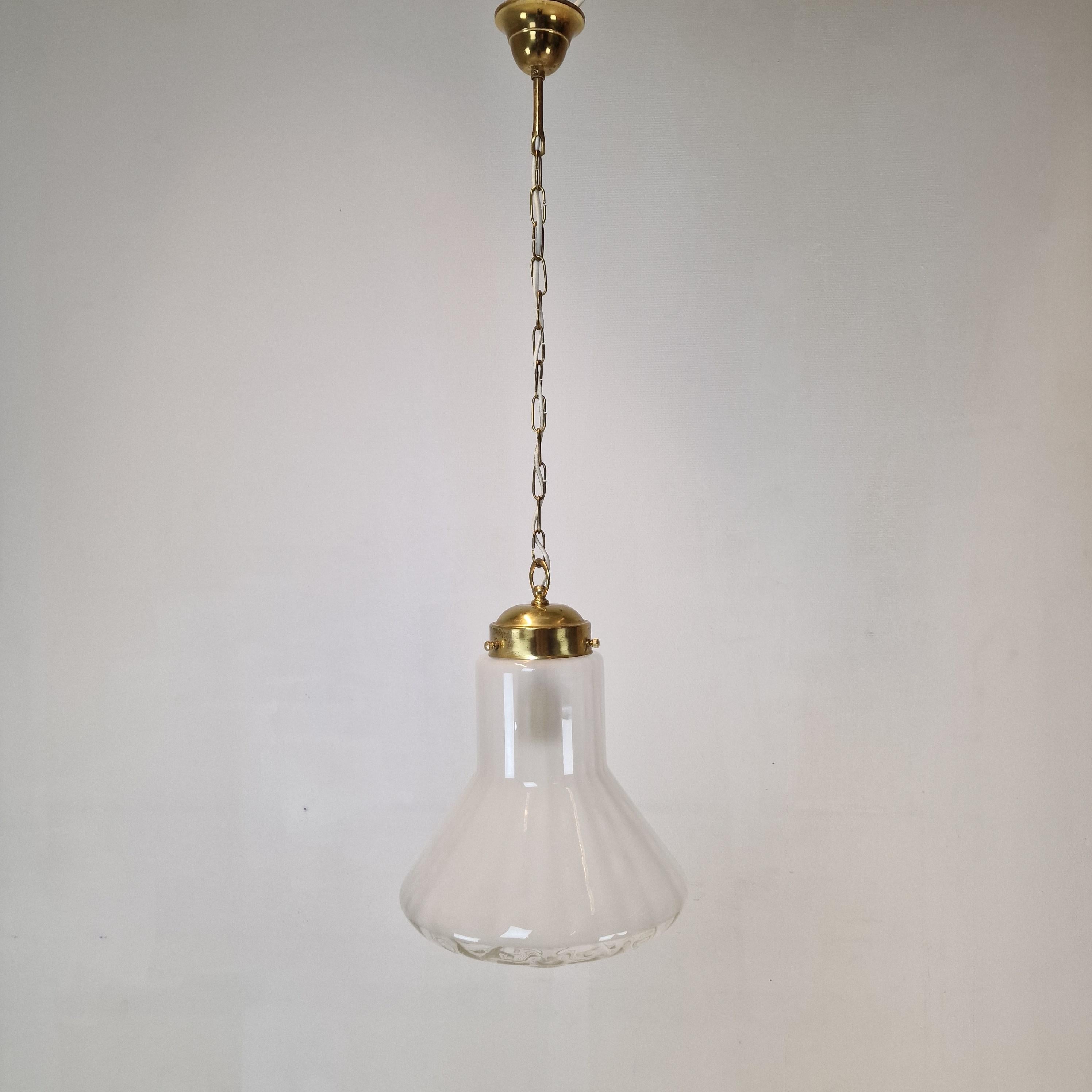 Brass Mid Century Glass Pendant Lamp, Italy 1970s For Sale
