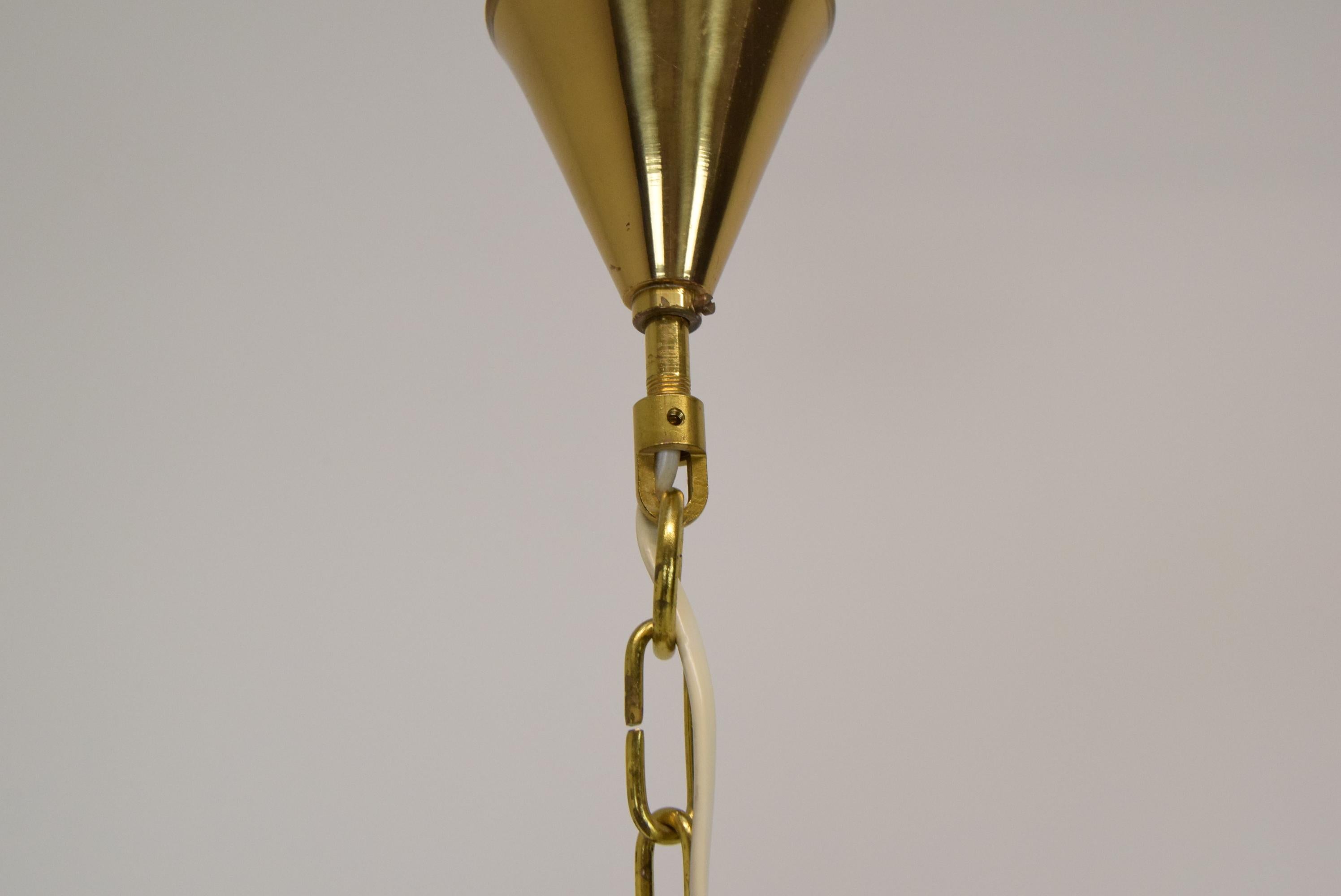 Brass Mid-Century Glass Pendant, Kamenicky Senov, 1960's For Sale