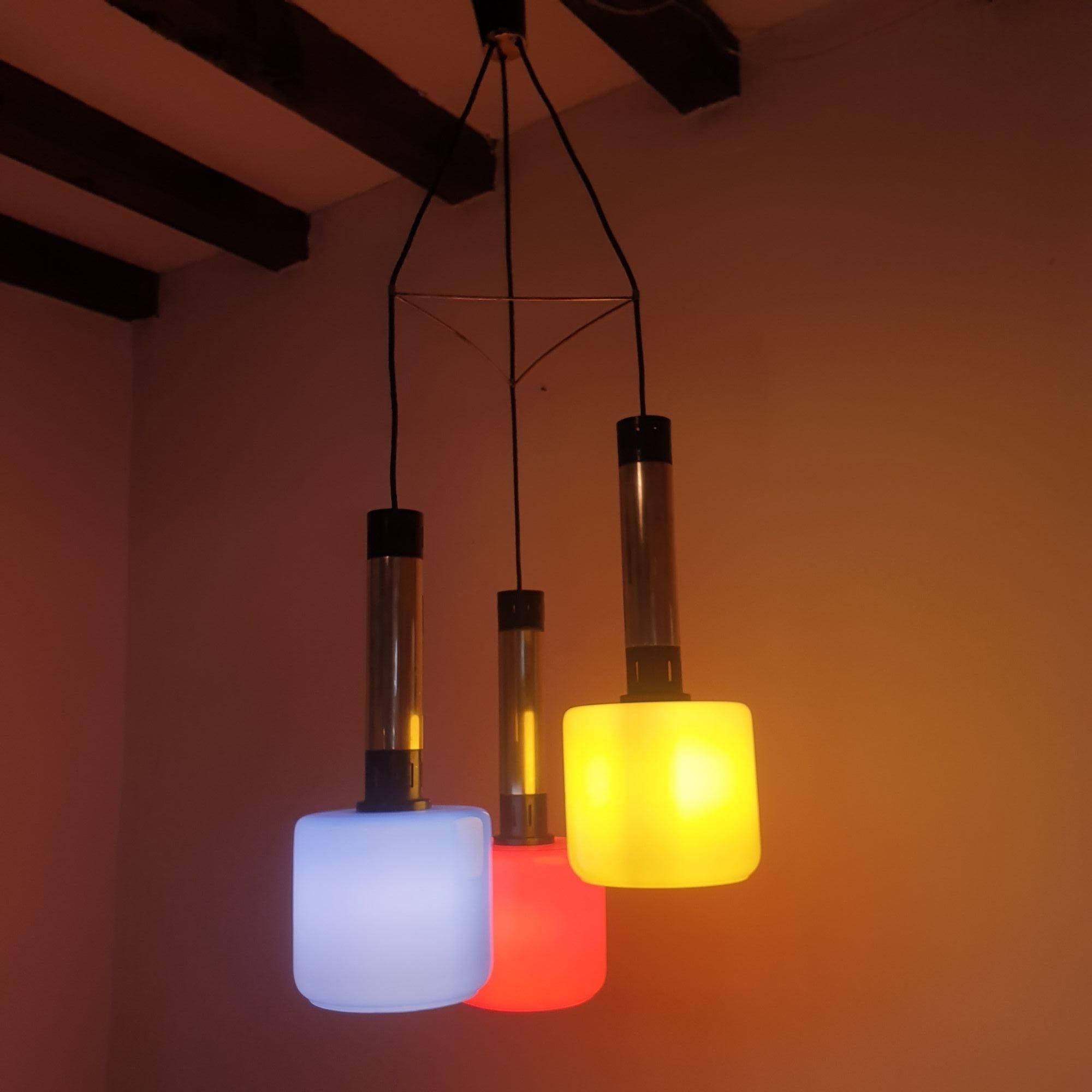 Lampadario a sospensione in vetro di metà secolo, di Stilnovo in vendita 3