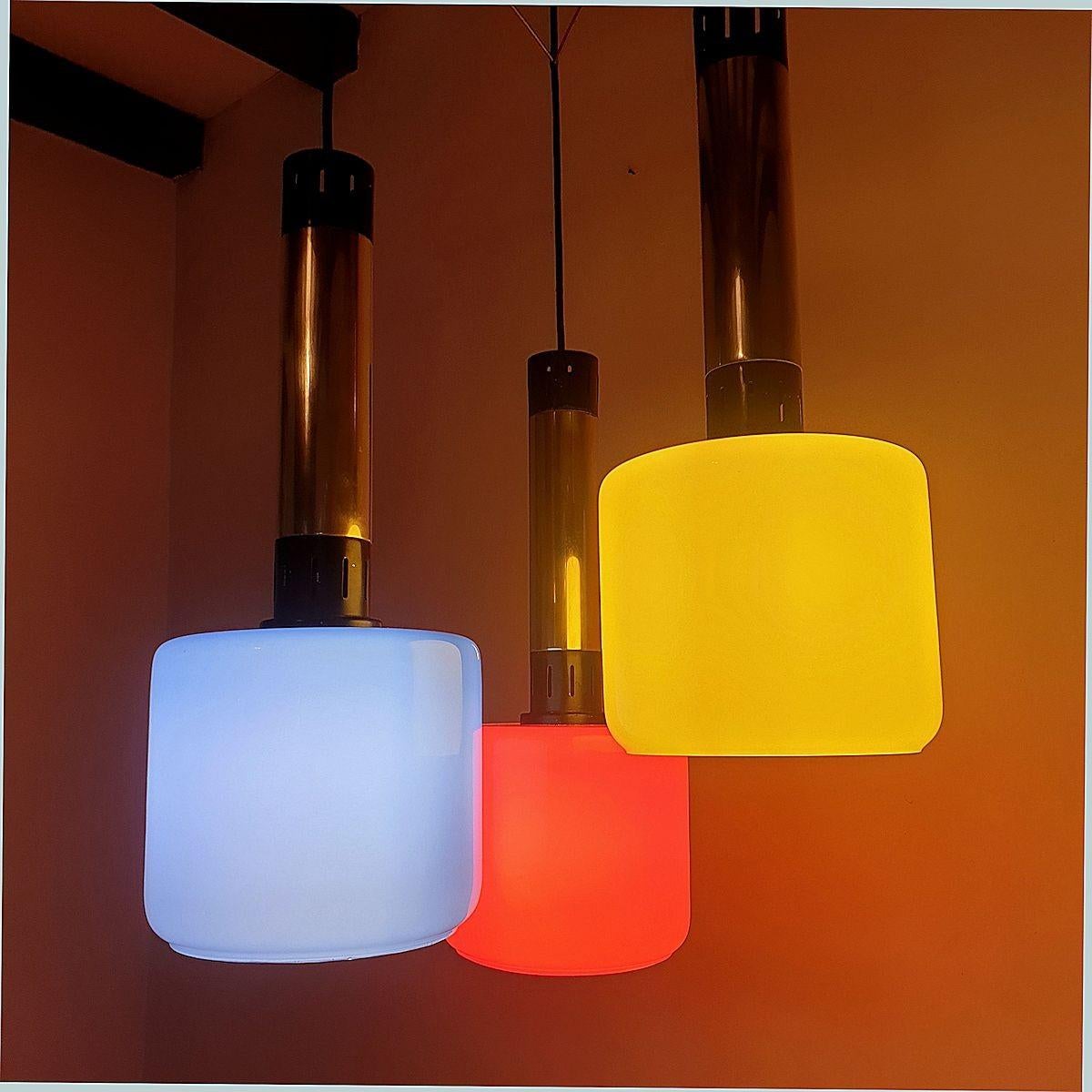 Lampadario a sospensione in vetro di metà secolo, di Stilnovo in vendita 5