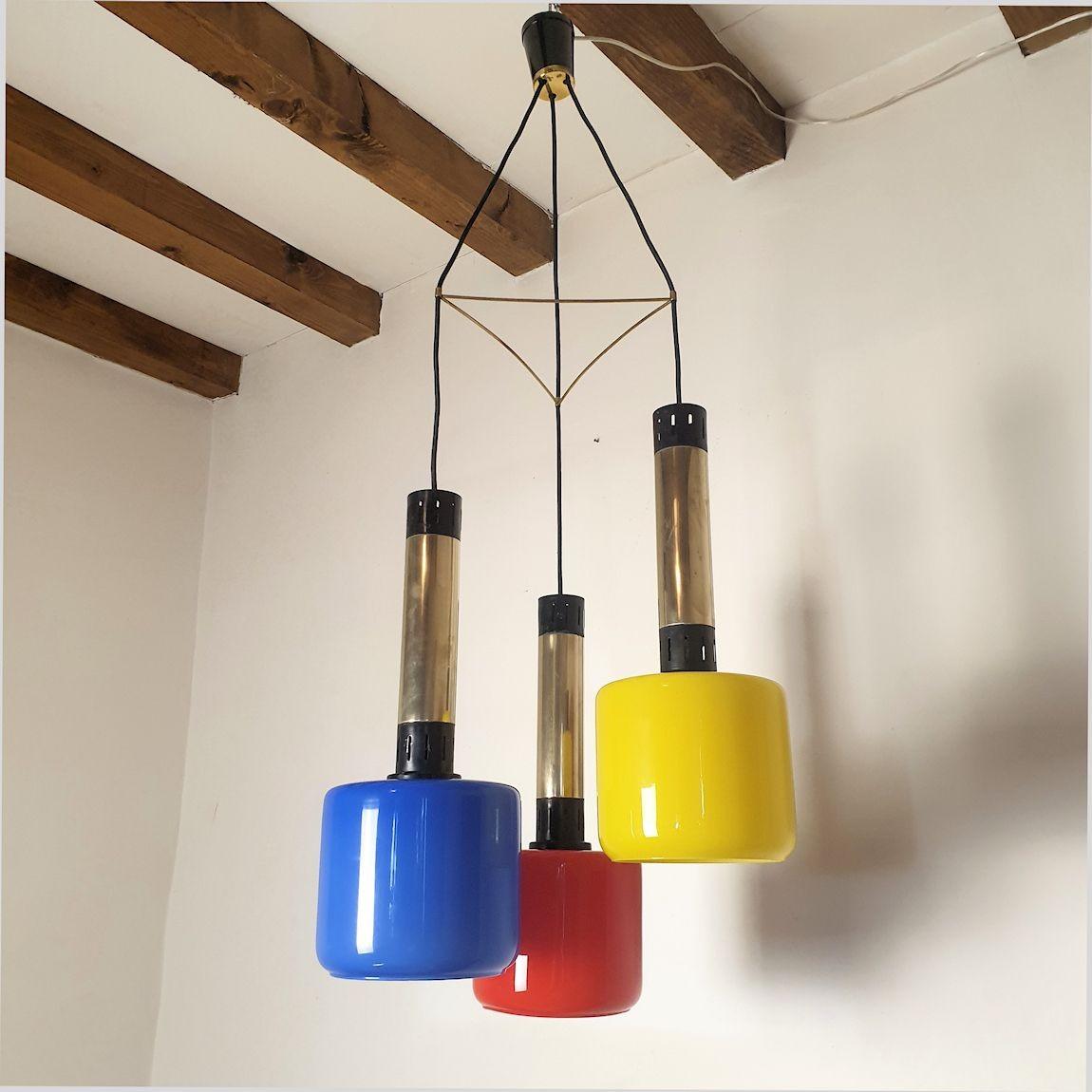 Italiano Lampadario a sospensione in vetro di metà secolo, di Stilnovo in vendita