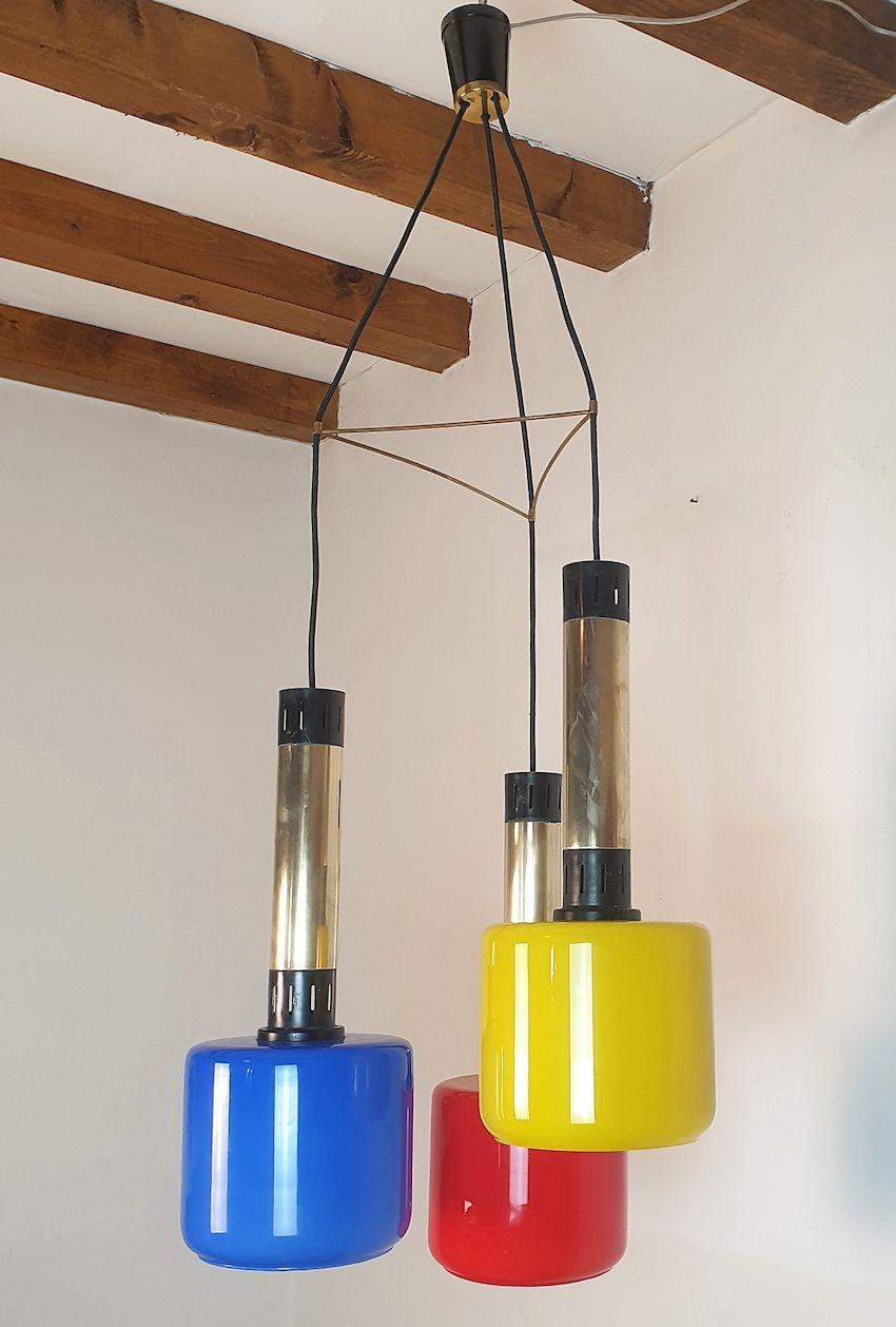 Lampadario a sospensione in vetro di metà secolo, di Stilnovo In condizioni ottime in vendita a Dallas, TX