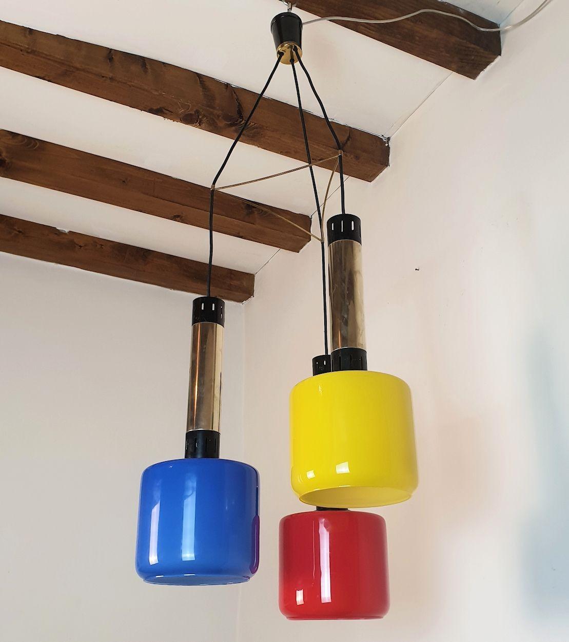 Metà XX secolo Lampadario a sospensione in vetro di metà secolo, di Stilnovo in vendita