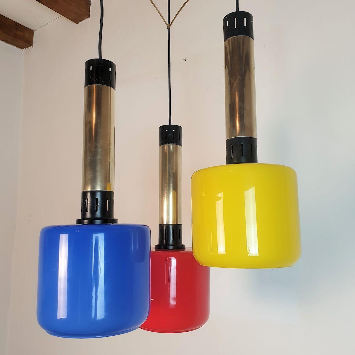 Lampadario a sospensione in vetro di metà secolo, di Stilnovo in vendita 1