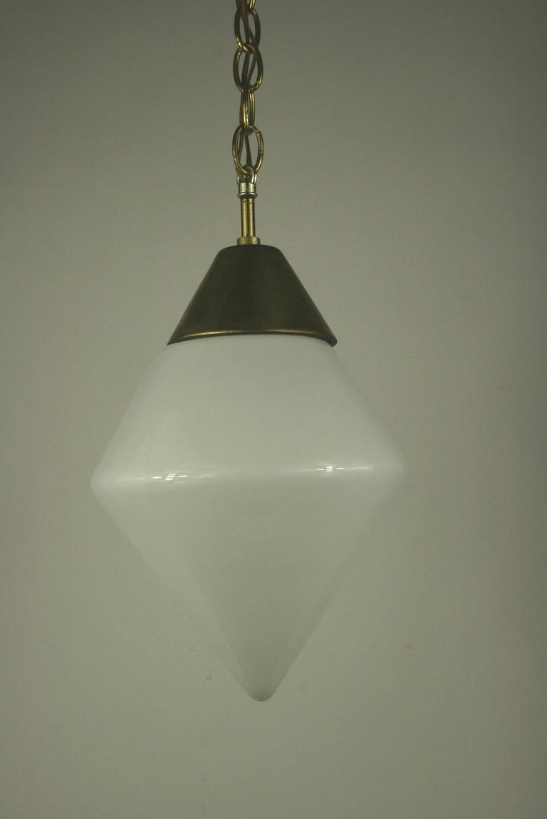 Mid Century Glass Pendants(2 available) In Good Condition For Sale In Douglas Manor, NY
