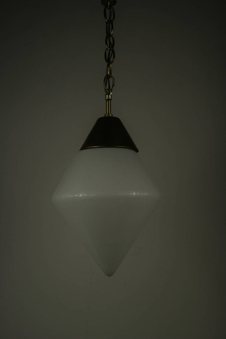 Brass Mid Century Glass Pendants(2 available) For Sale