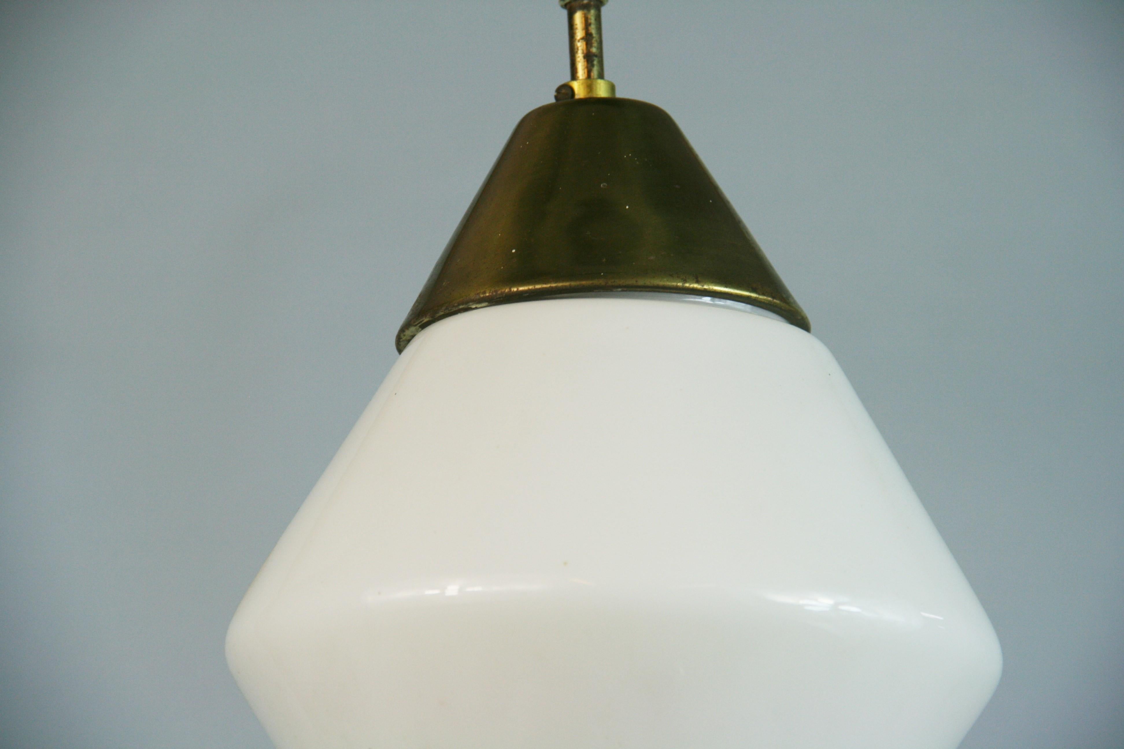 Brass Mid Century Glass Pendants(2 available) For Sale