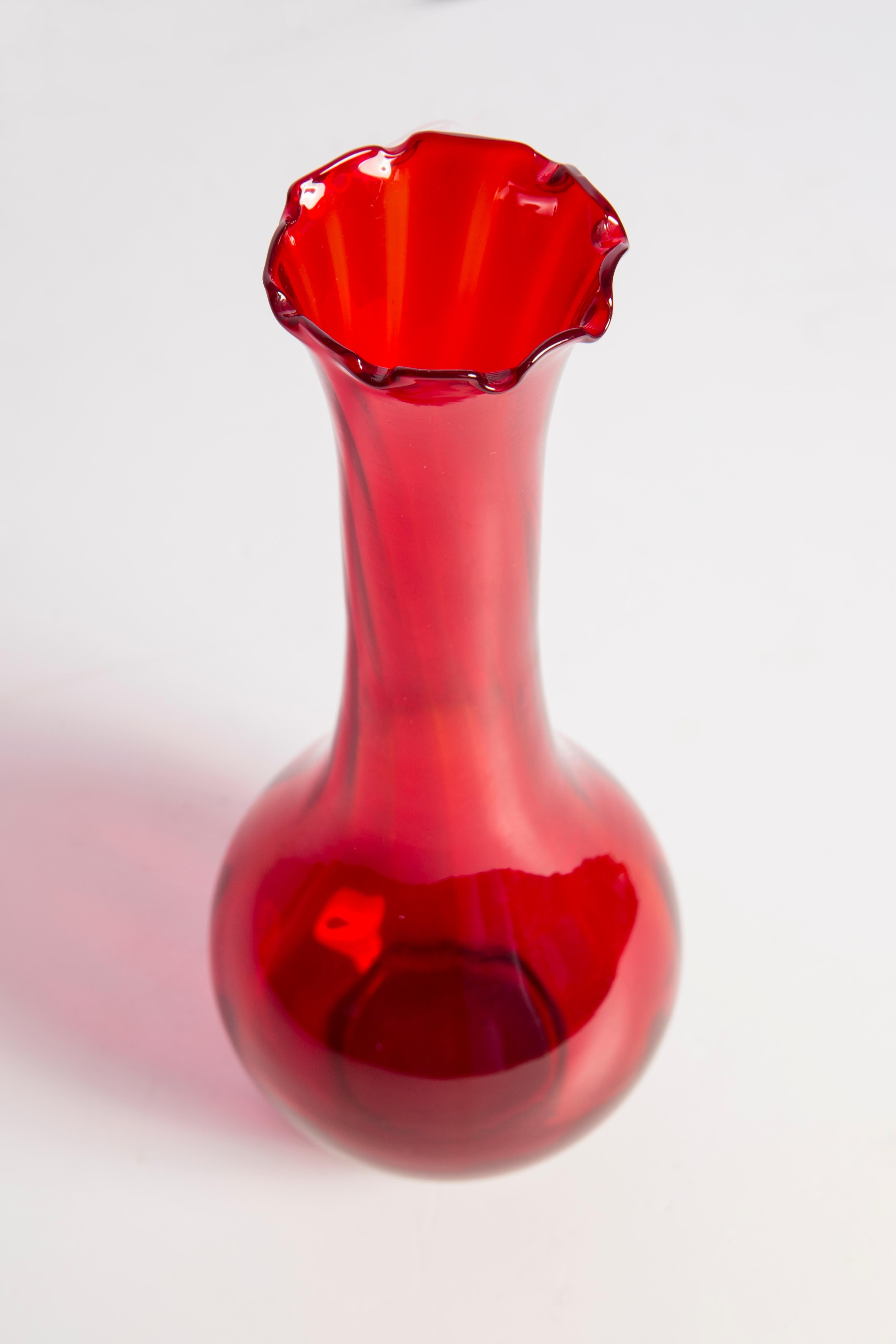 Ceramic Midcentury Glass Red Vase with a Frill, Europe, 1960s For Sale