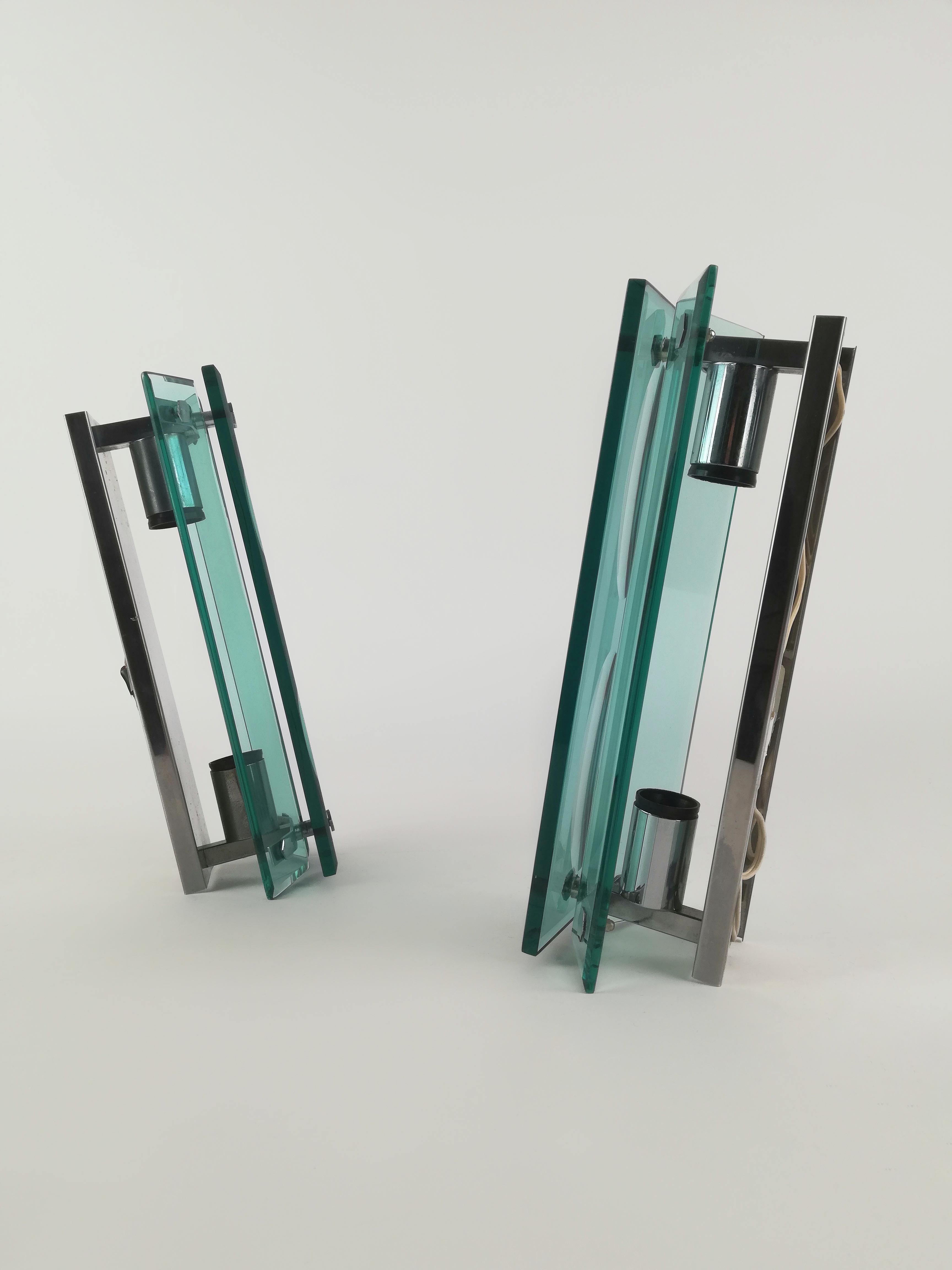 Midcentury Glass Sconces in the Style of Fontana Arte, Italy, 1960, Set of 2 For Sale 5