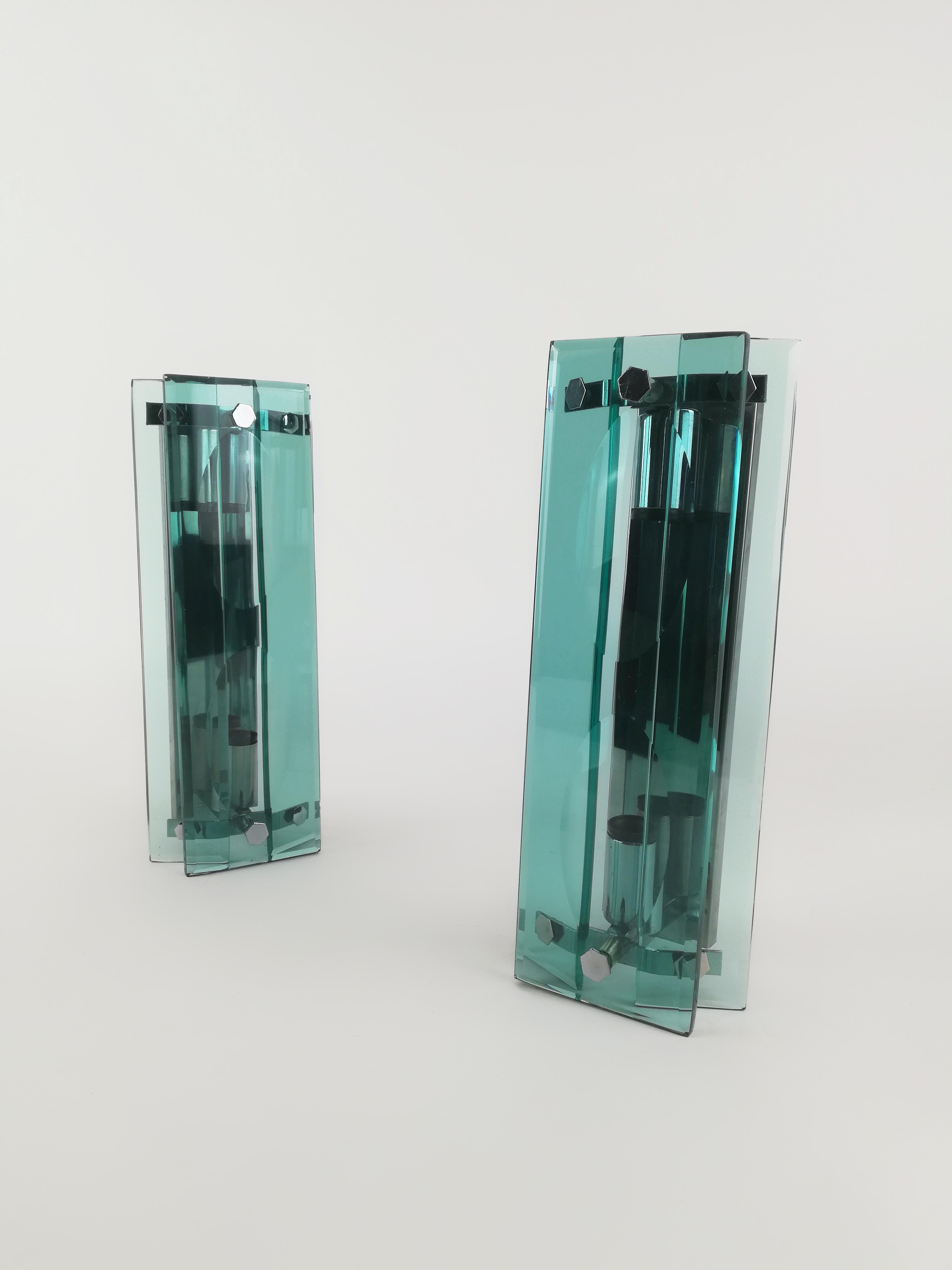 Midcentury Glass Sconces in the Style of Fontana Arte, Italy, 1960, Set of 2 For Sale 6