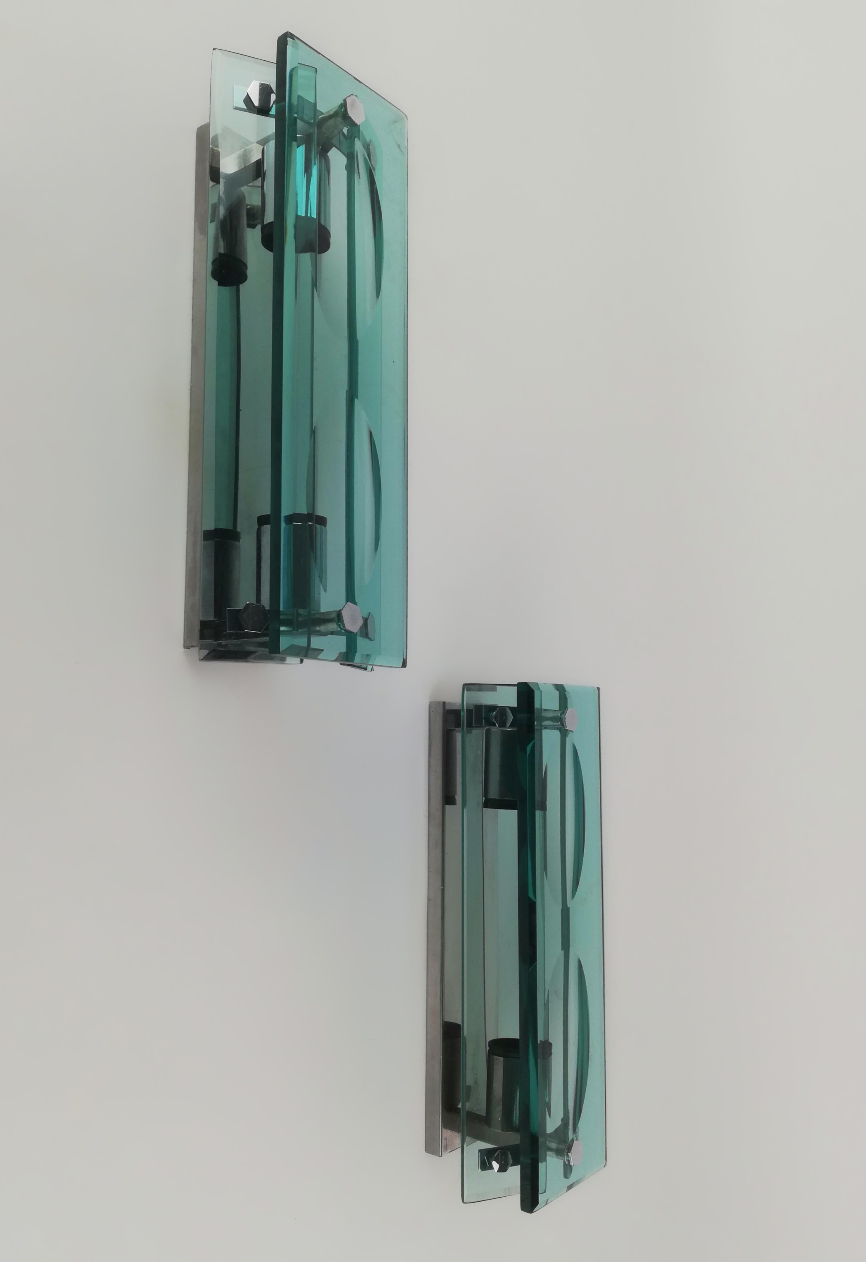 Midcentury Glass Sconces in the Style of Fontana Arte, Italy, 1960, Set of 2 For Sale 9