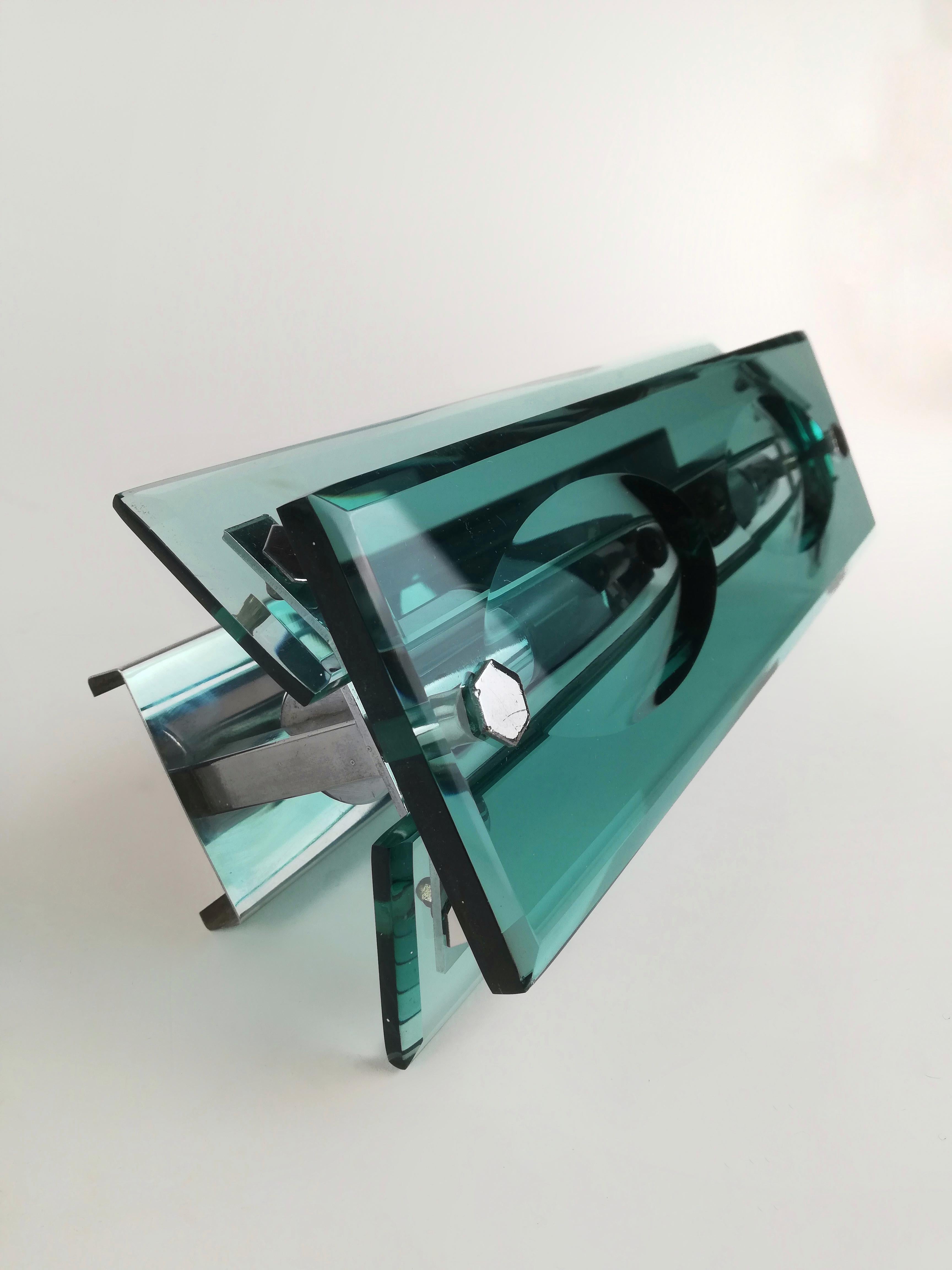 Chrome Appliques en verre du milieu du siècle dans le style de Fontana Arte, Italie, 1960, lot de 2 en vente