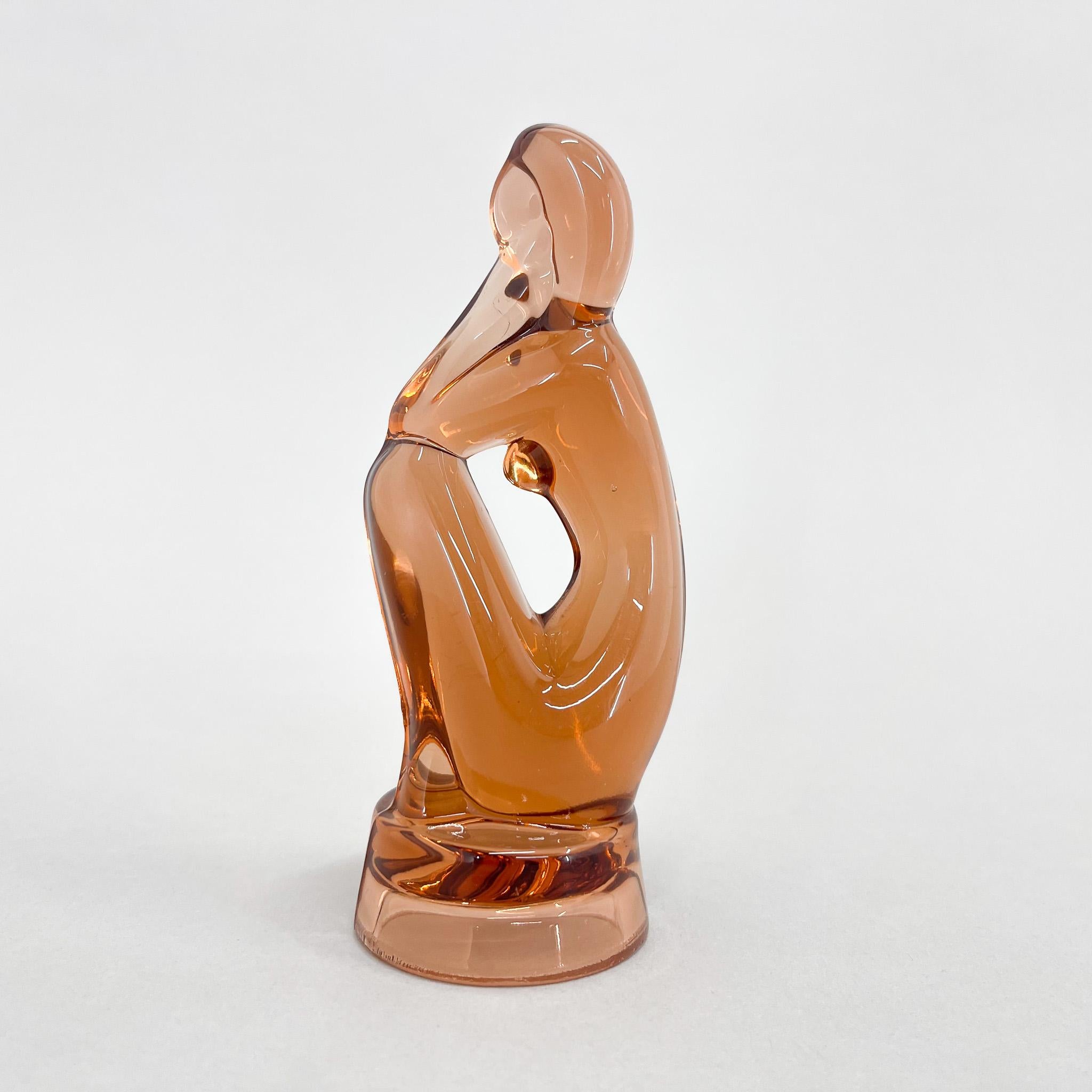 Mid-century glass sculpture by ceramicist, sculptor and glass artist Jitka FOREJTOVÁ. Manufactured by Rudolfova Hut Glassworks (part of Sklo Union) before 1958. 