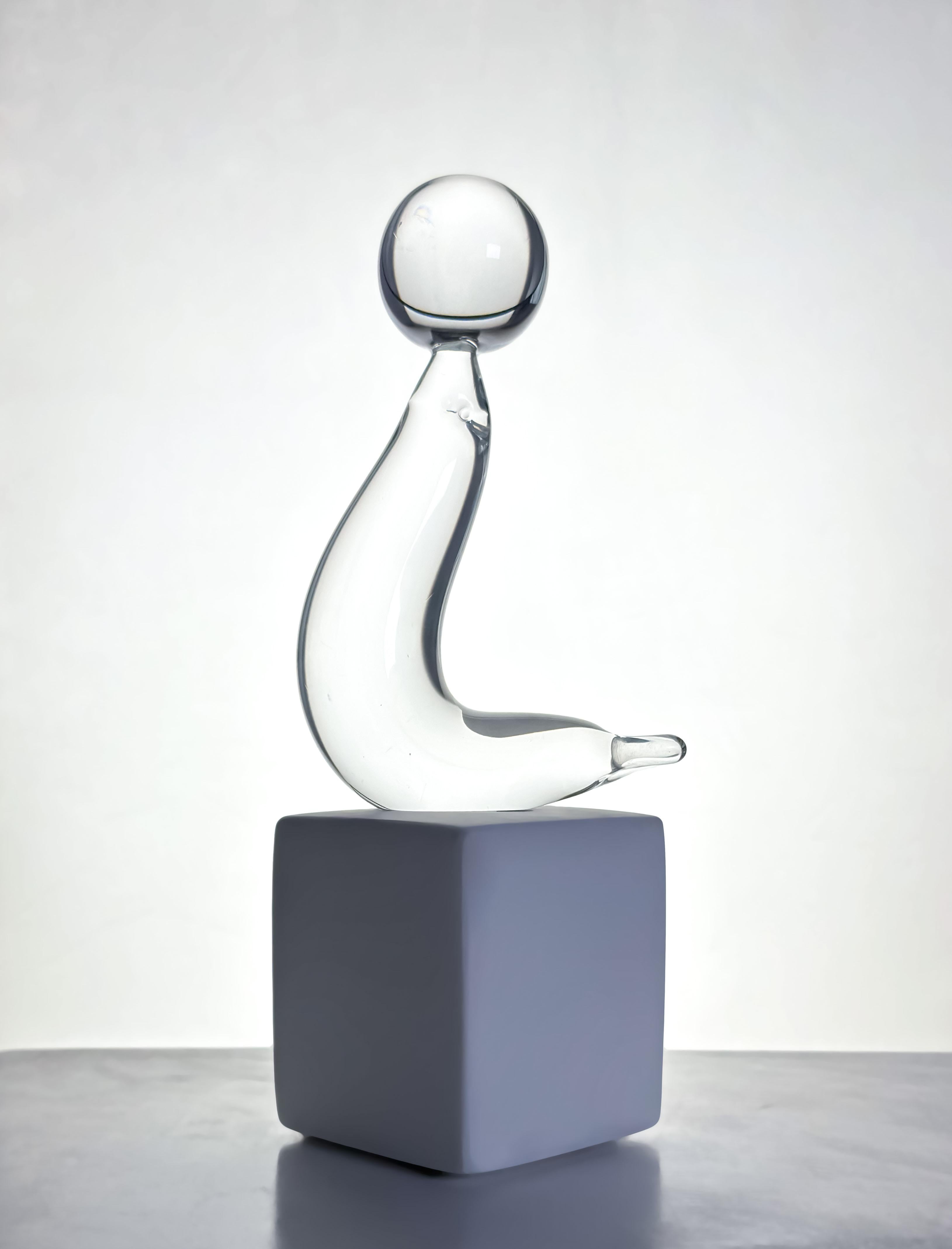 Swedish Mid-Century Glass Sea Lion Paperweight by Folke Walving, Sweden, 1960's For Sale