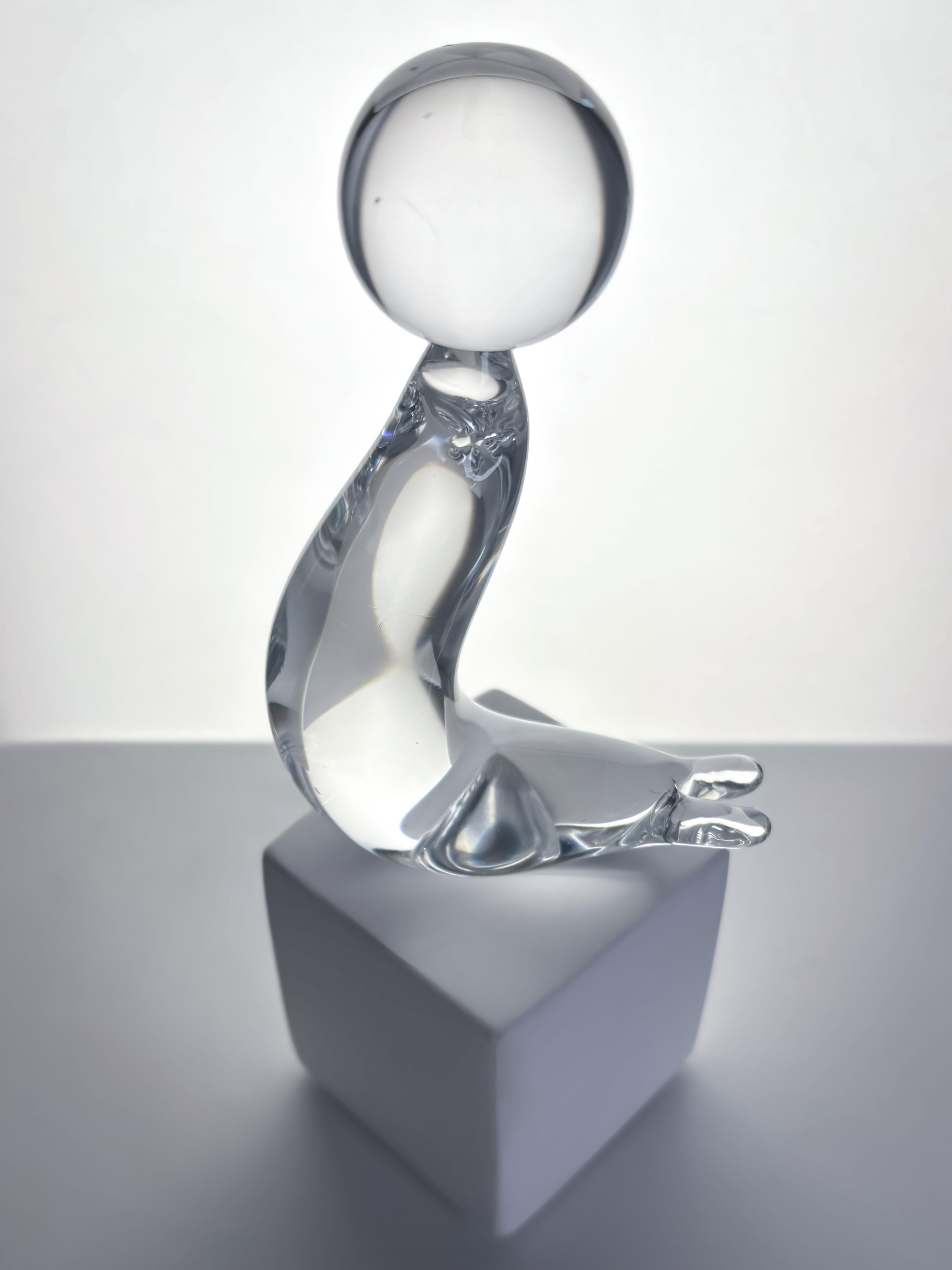 Hand-Crafted Mid-Century Glass Sea Lion Paperweight by Folke Walving, Sweden, 1960's For Sale