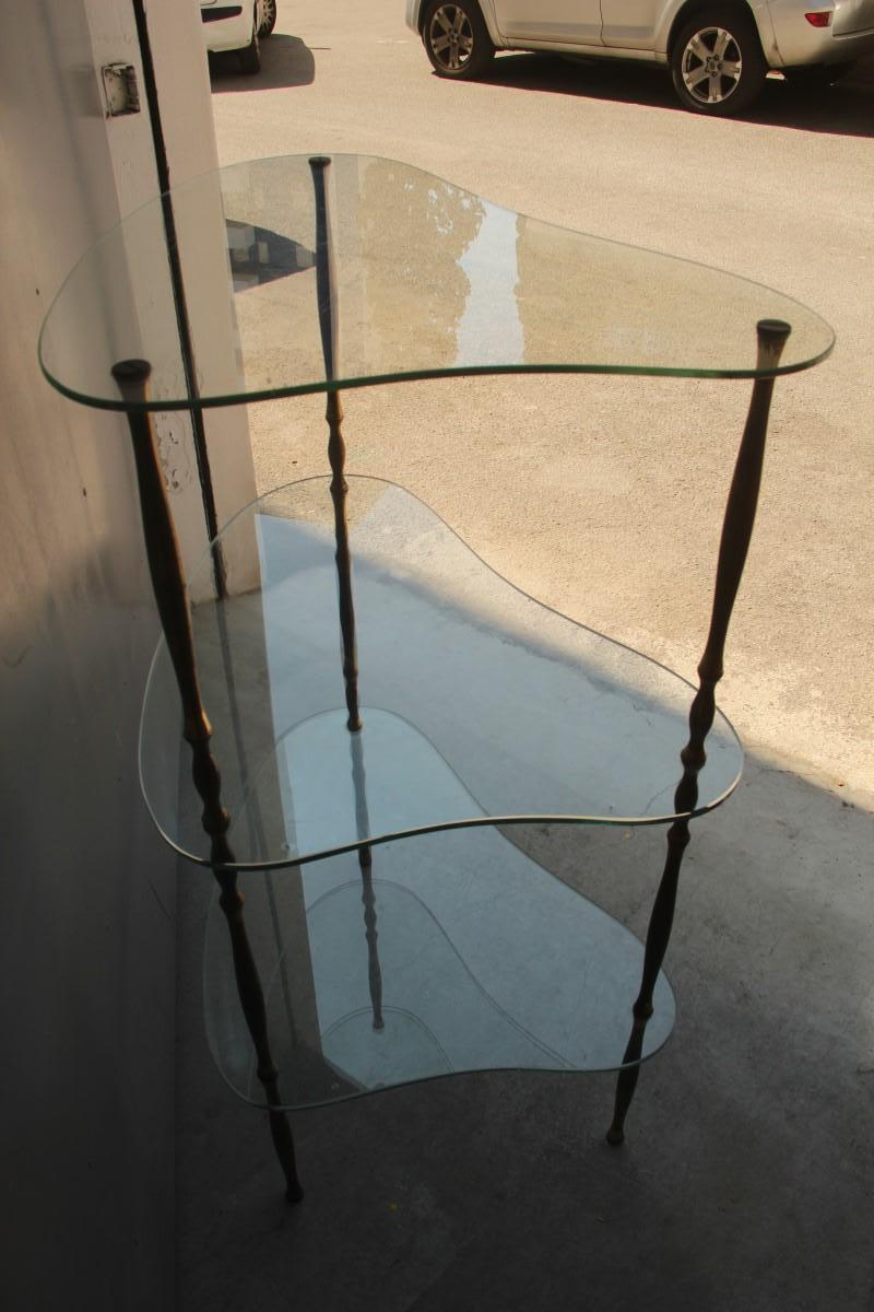 Midcentury Glass Shelves and Irregular Shaped Solid Brass Structure Vitro, 1950 8