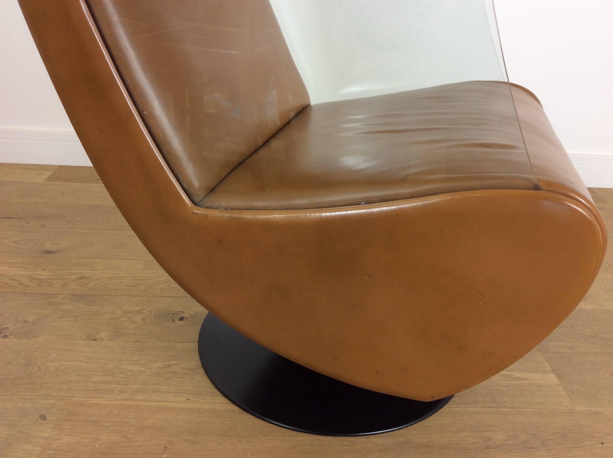 Midcentury Glass Sided Swivel Chair For Sale 1