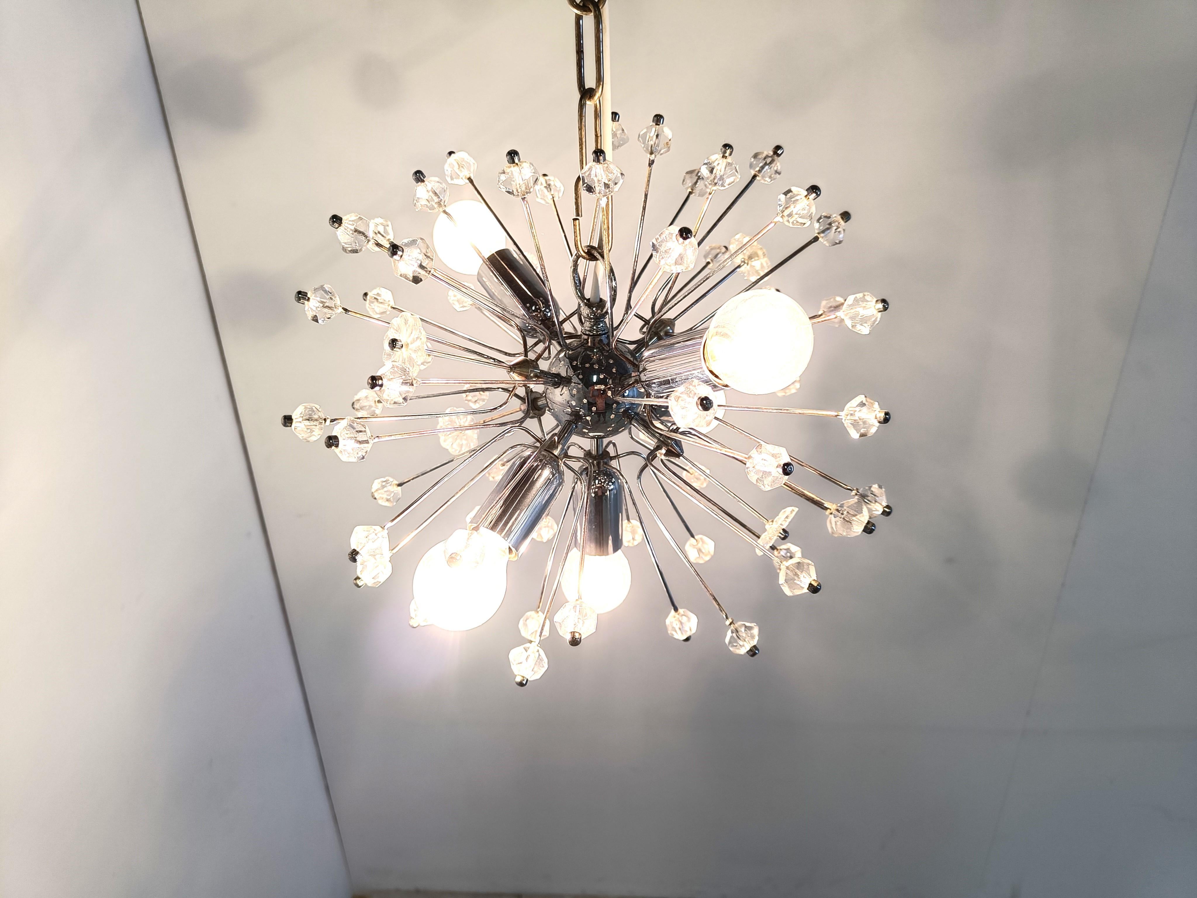 Mid century glass sputnik chandelier, 1970s For Sale 4