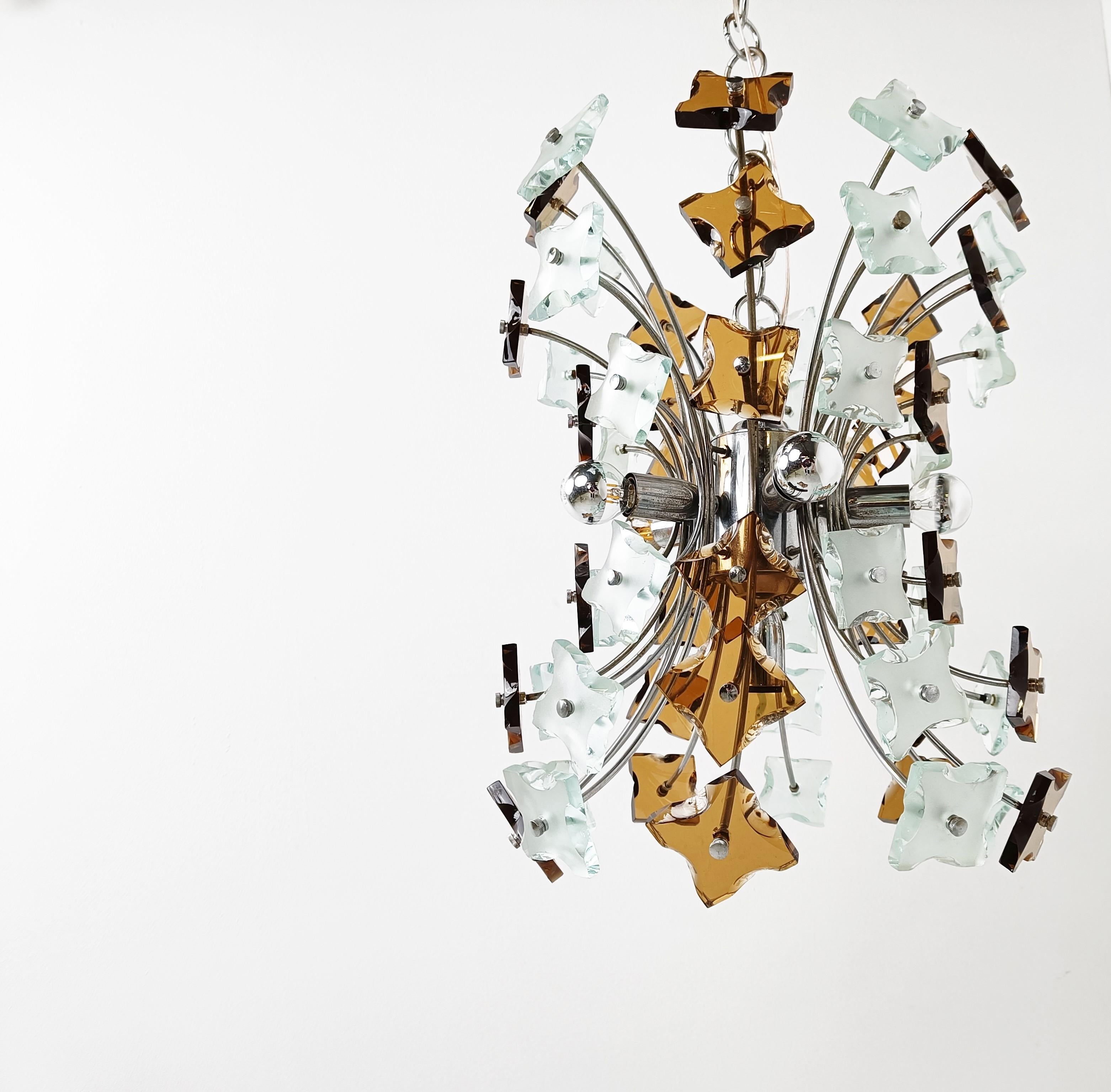 Italian Midcentury Glass Sputnik Chandelier, 1970s For Sale