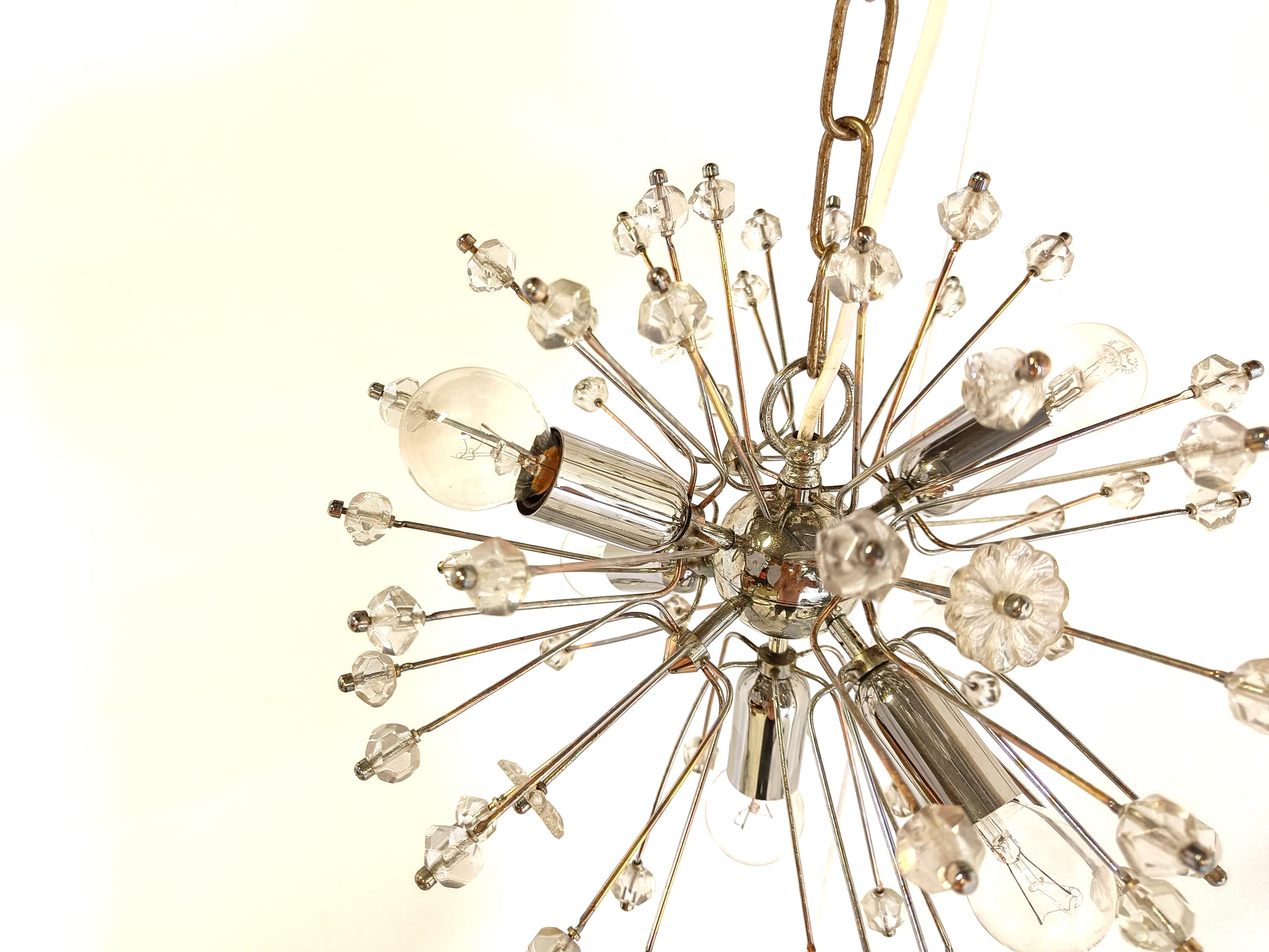 Austrian Mid century glass sputnik chandelier, 1970s  For Sale