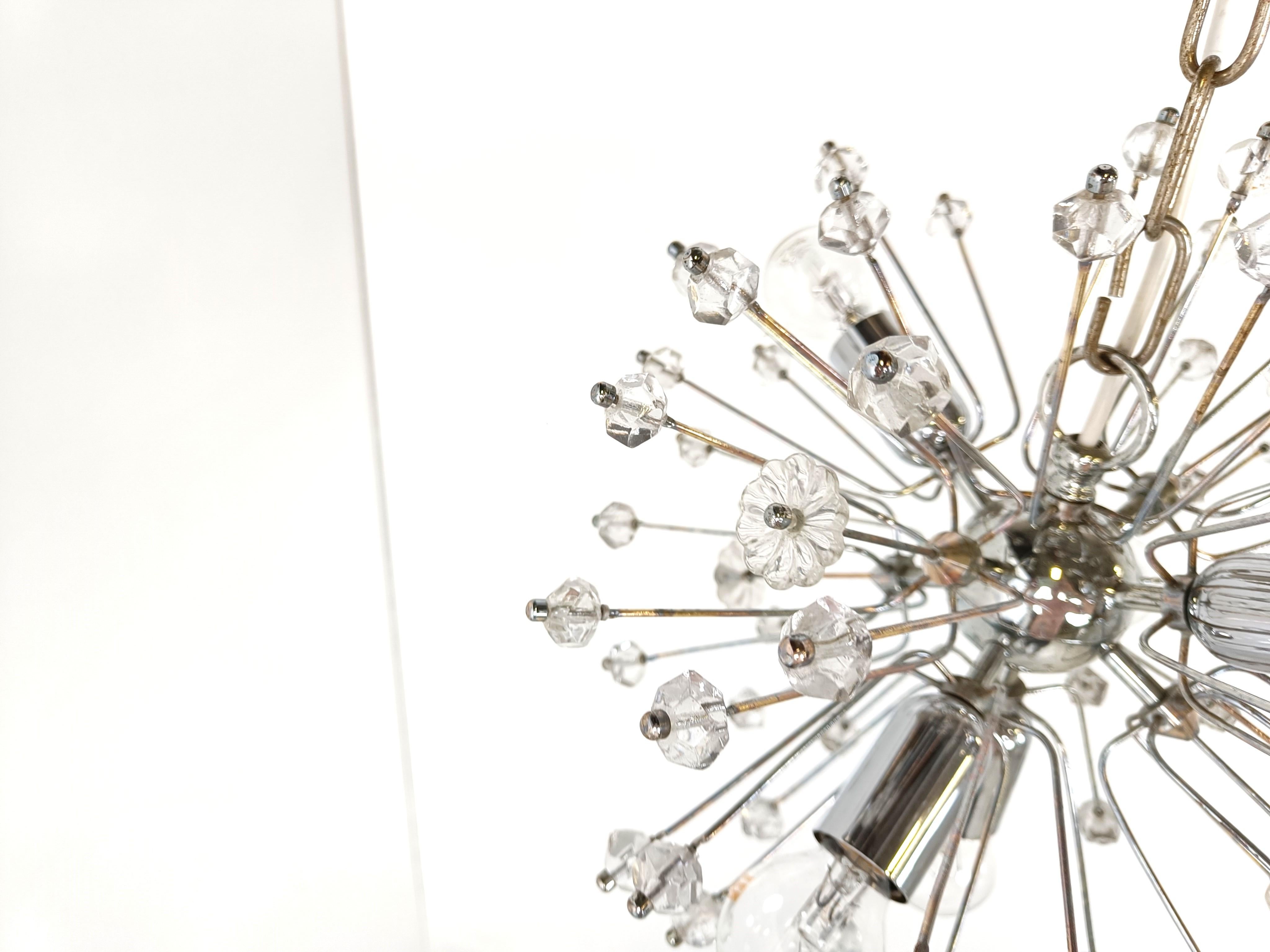 Glass Mid century glass sputnik chandelier, 1970s  For Sale