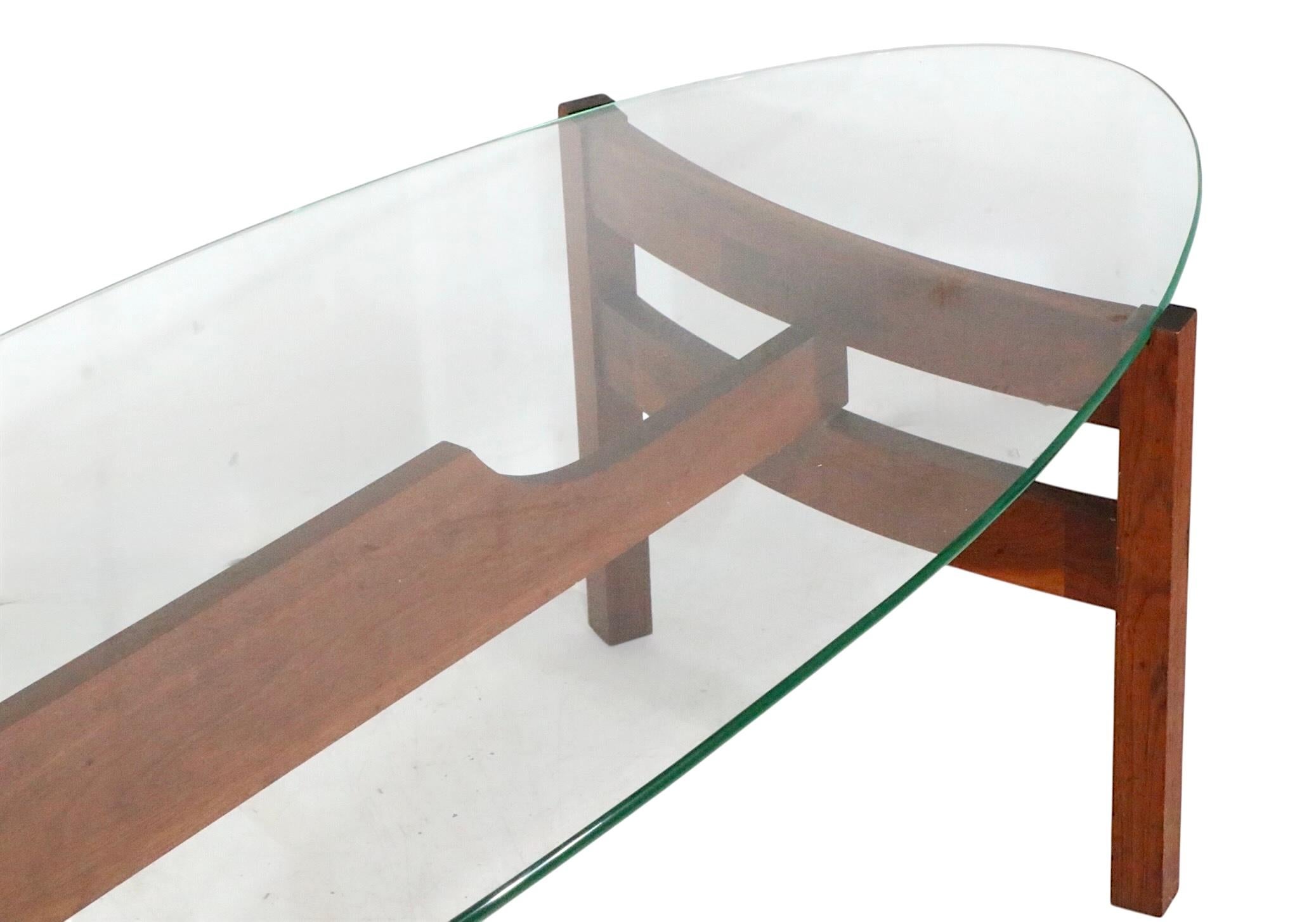 Mid Century Glass Surfboard  Top Coffee Table For Sale 4