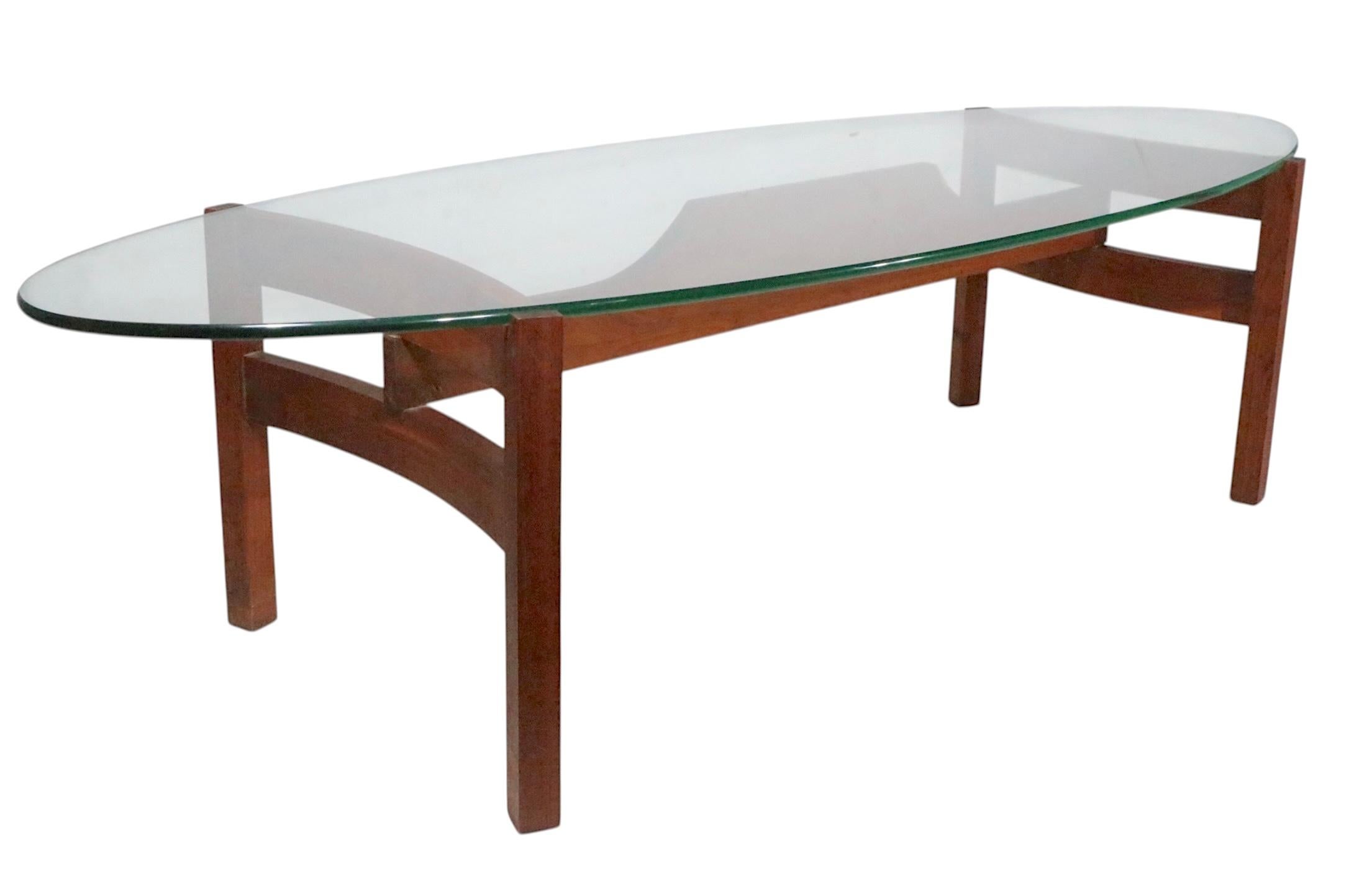 20th Century Mid Century Glass Surfboard  Top Coffee Table For Sale