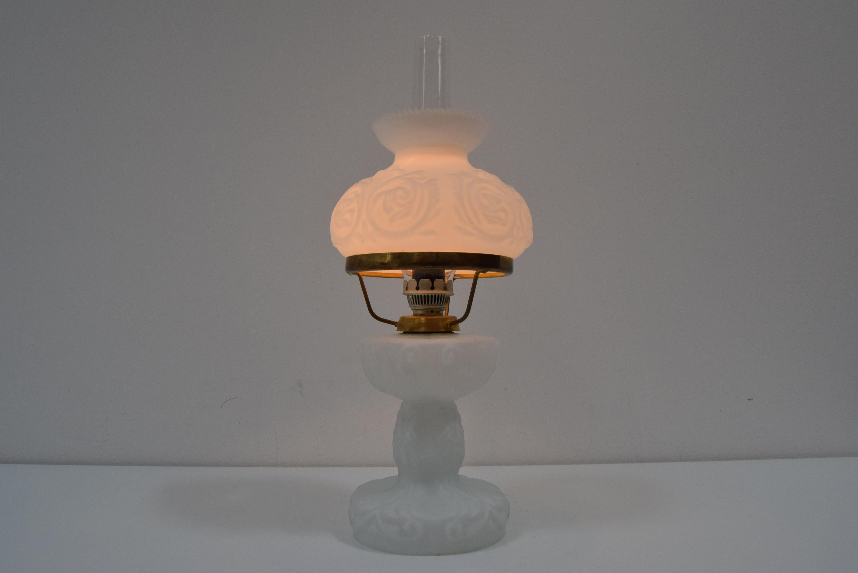 Brass Mid-Century Glass Table Lamp, 1960's For Sale
