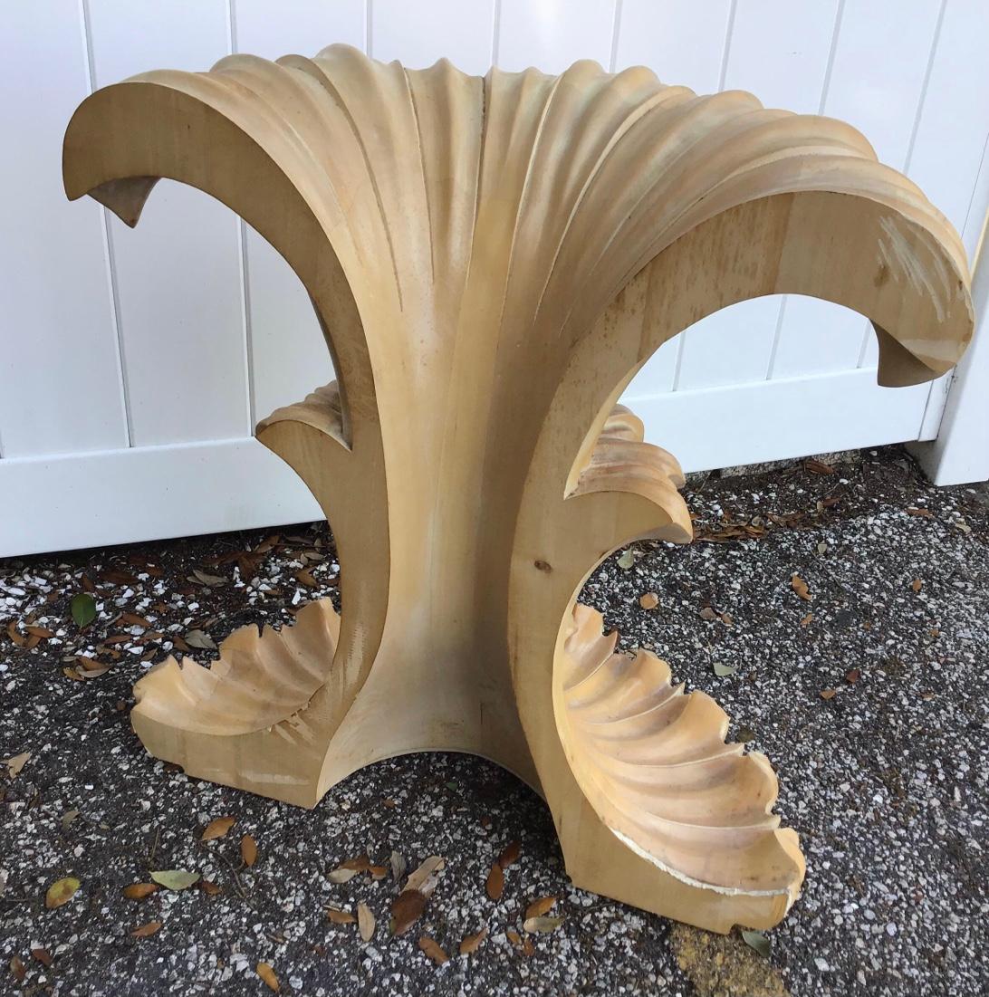 Mid-Century Glass Top Carved Wood Console Table For Sale 2