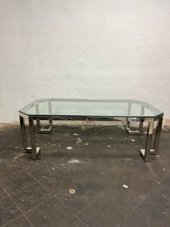 Mid Century Glass Top Coffee Table with Chrome Geometric Base