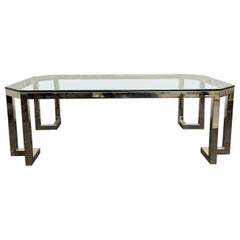 Mid Century Glass Top Coffee Table with Chrome Geometric Base Mid Century Glass Top Coffee Table with Chrome Geometric Base