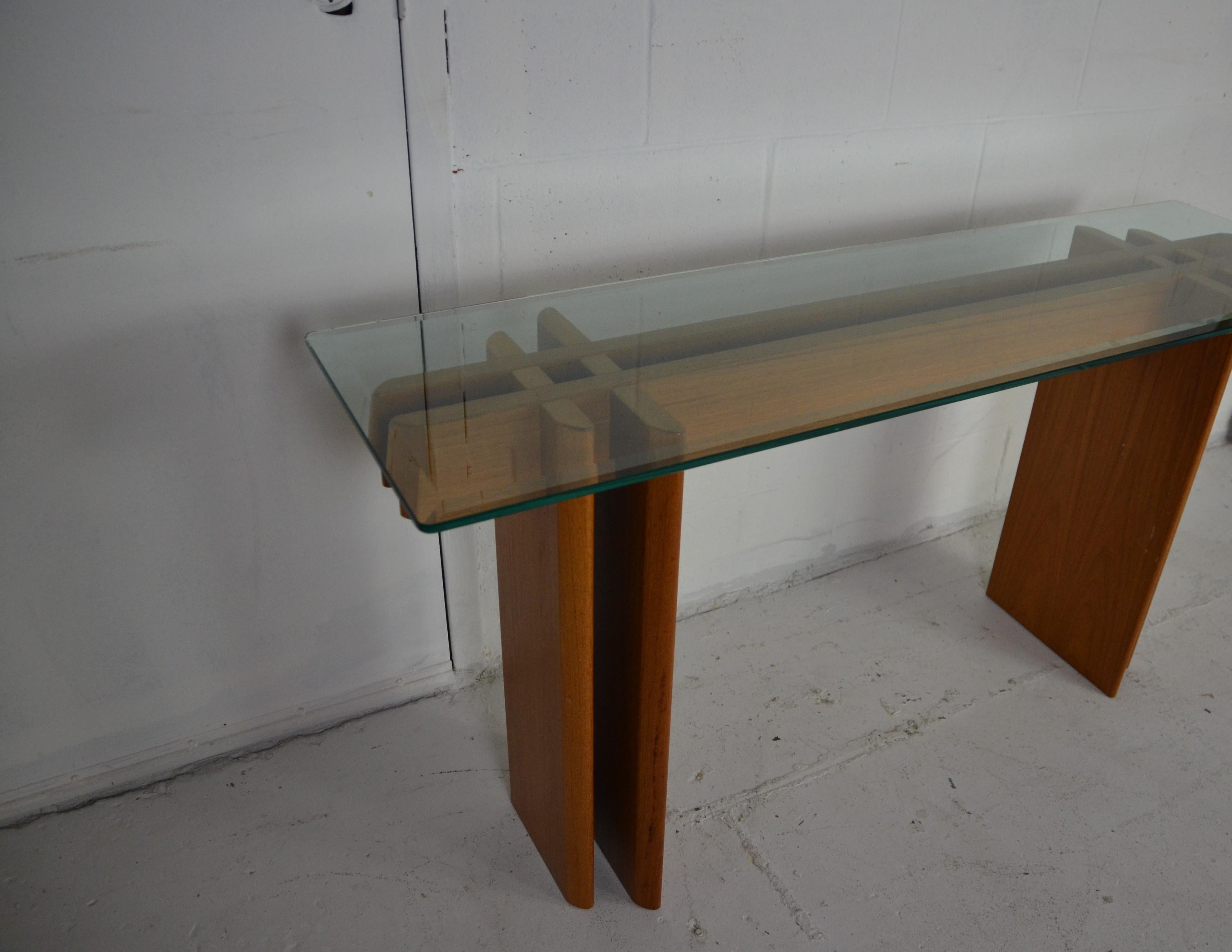 Midcentury Glass Top Console In Good Condition In Pomona, CA