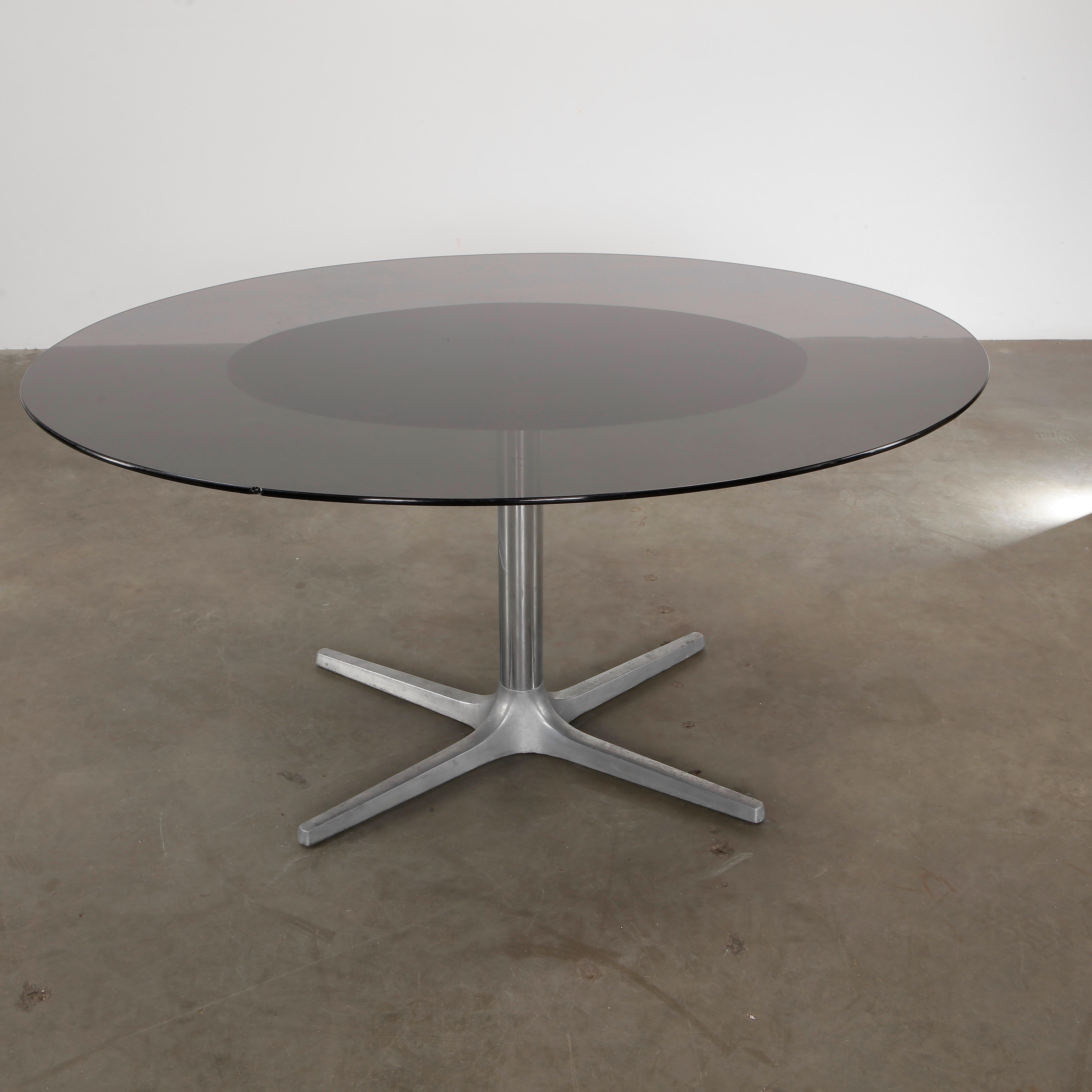 Mid-Century Modern Mid Century Glass Top Dinner Table, 1980s For Sale