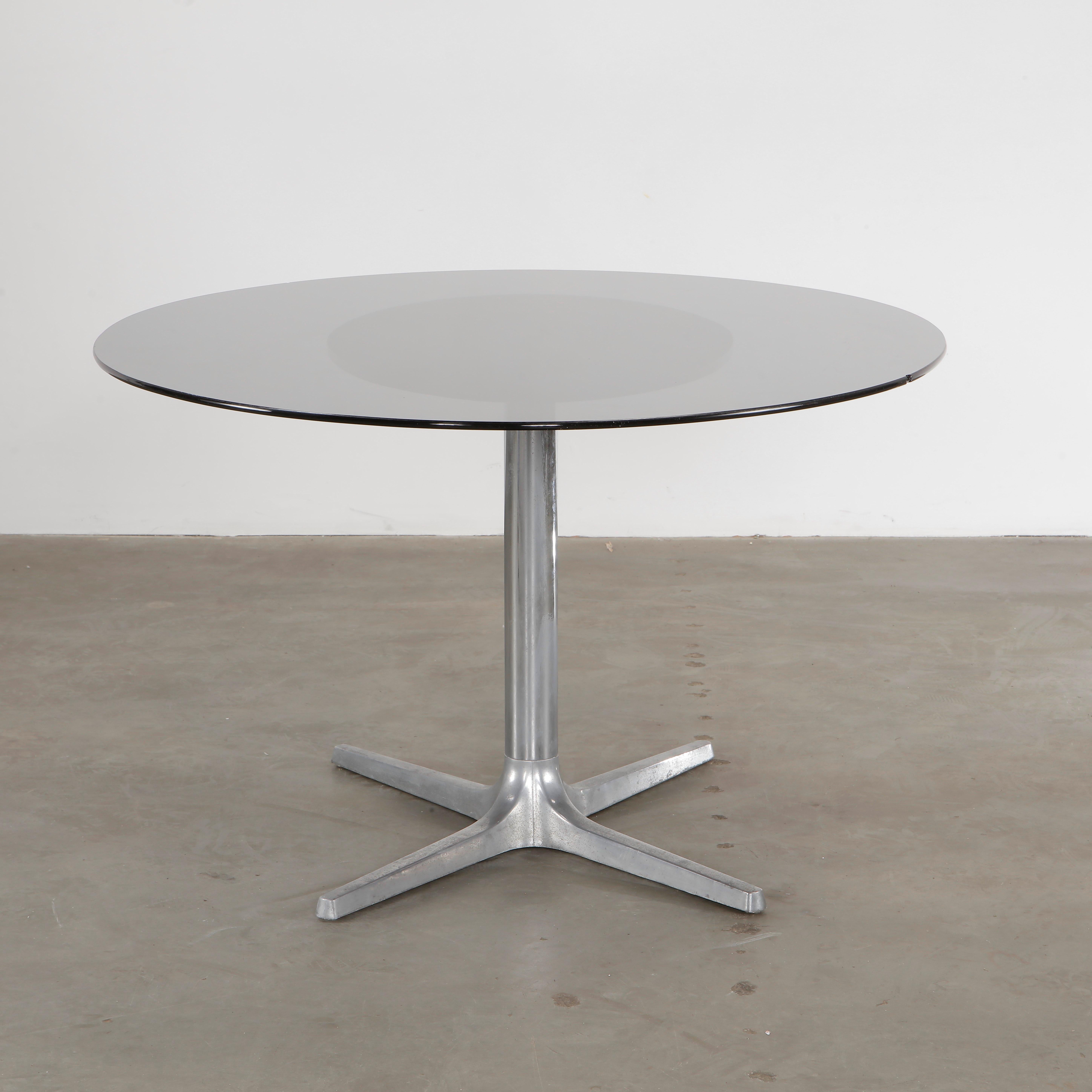 French Mid Century Glass Top Dinner Table, 1980s For Sale