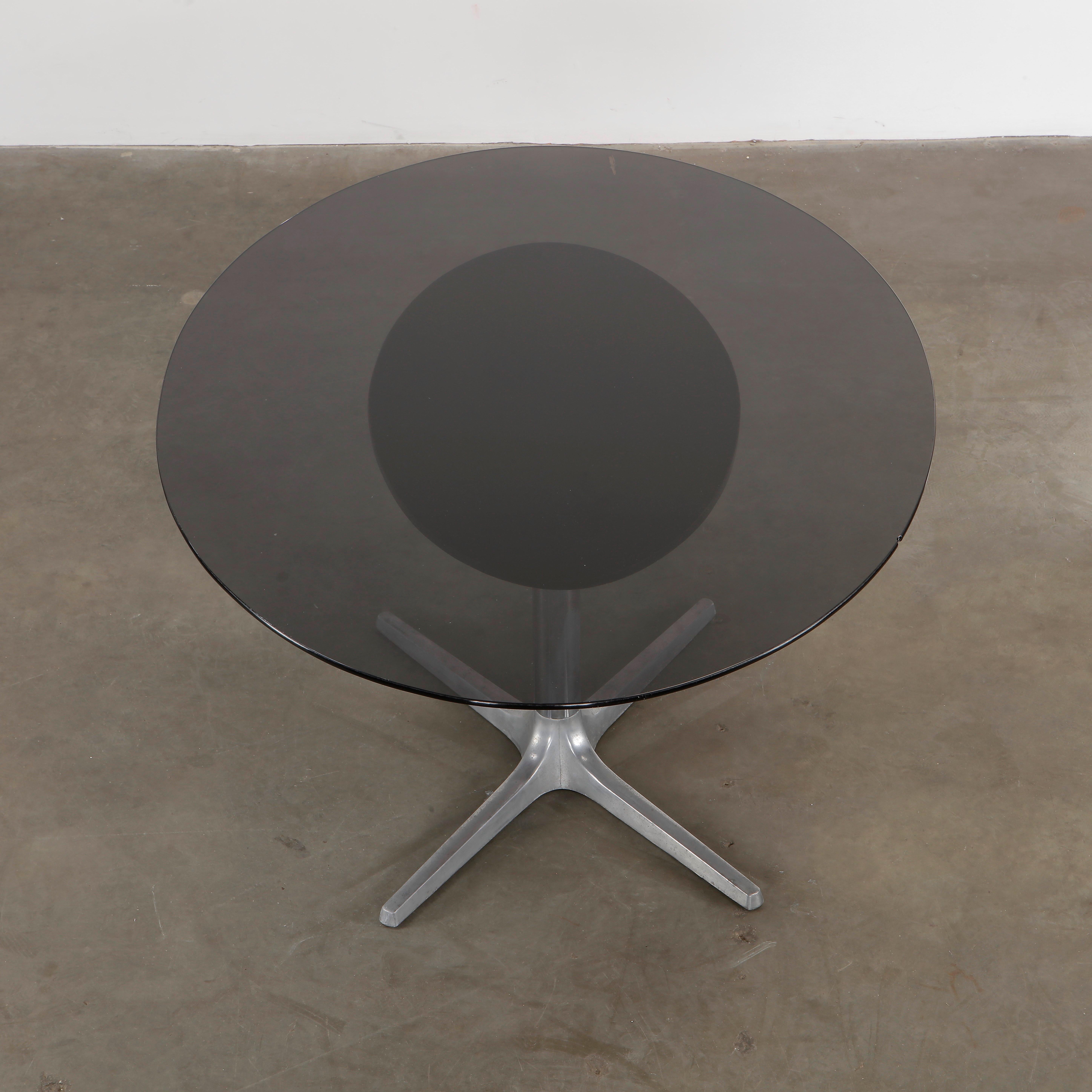 Metal Mid Century Glass Top Dinner Table, 1980s For Sale