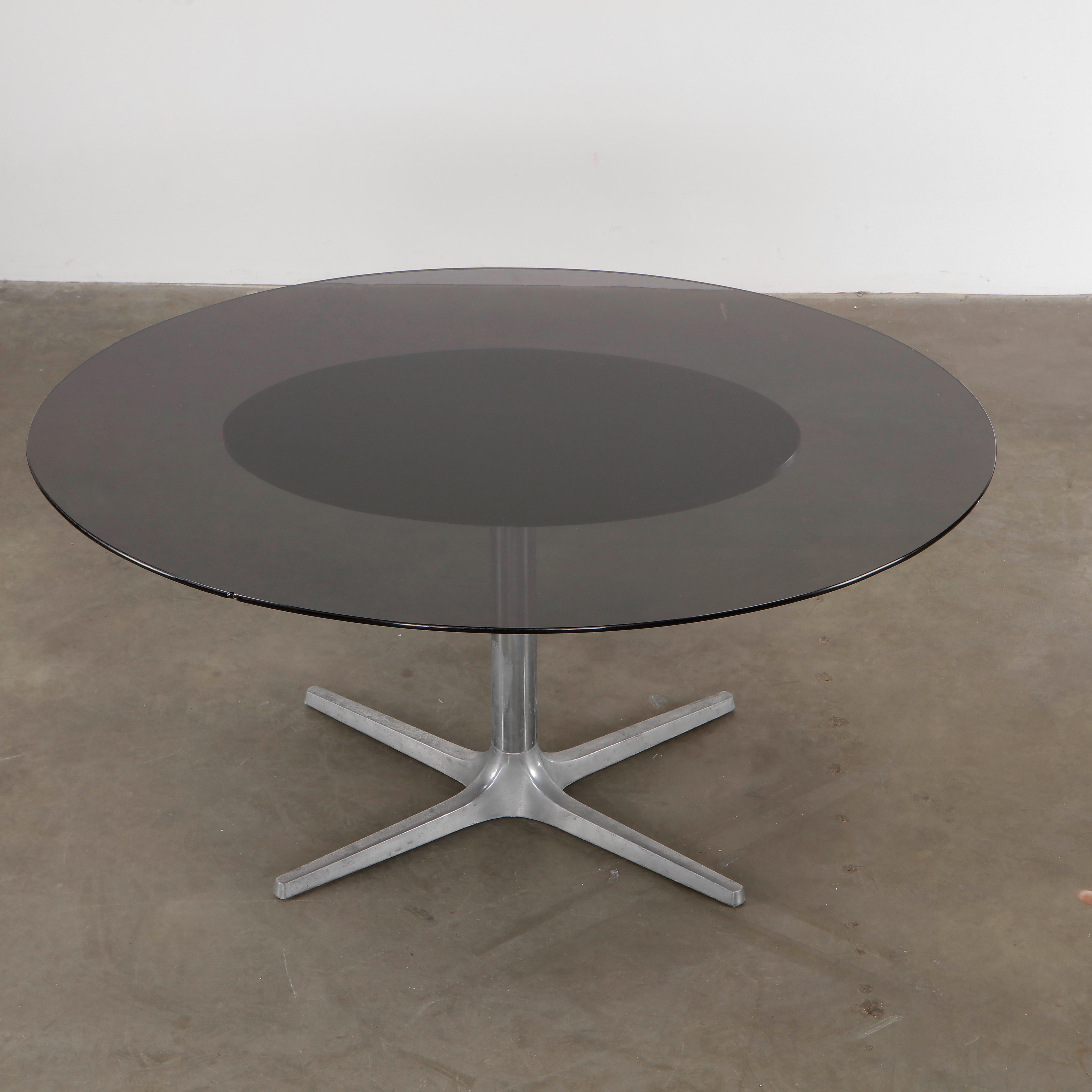 Mid Century Glass Top Dinner Table, 1980s For Sale 1