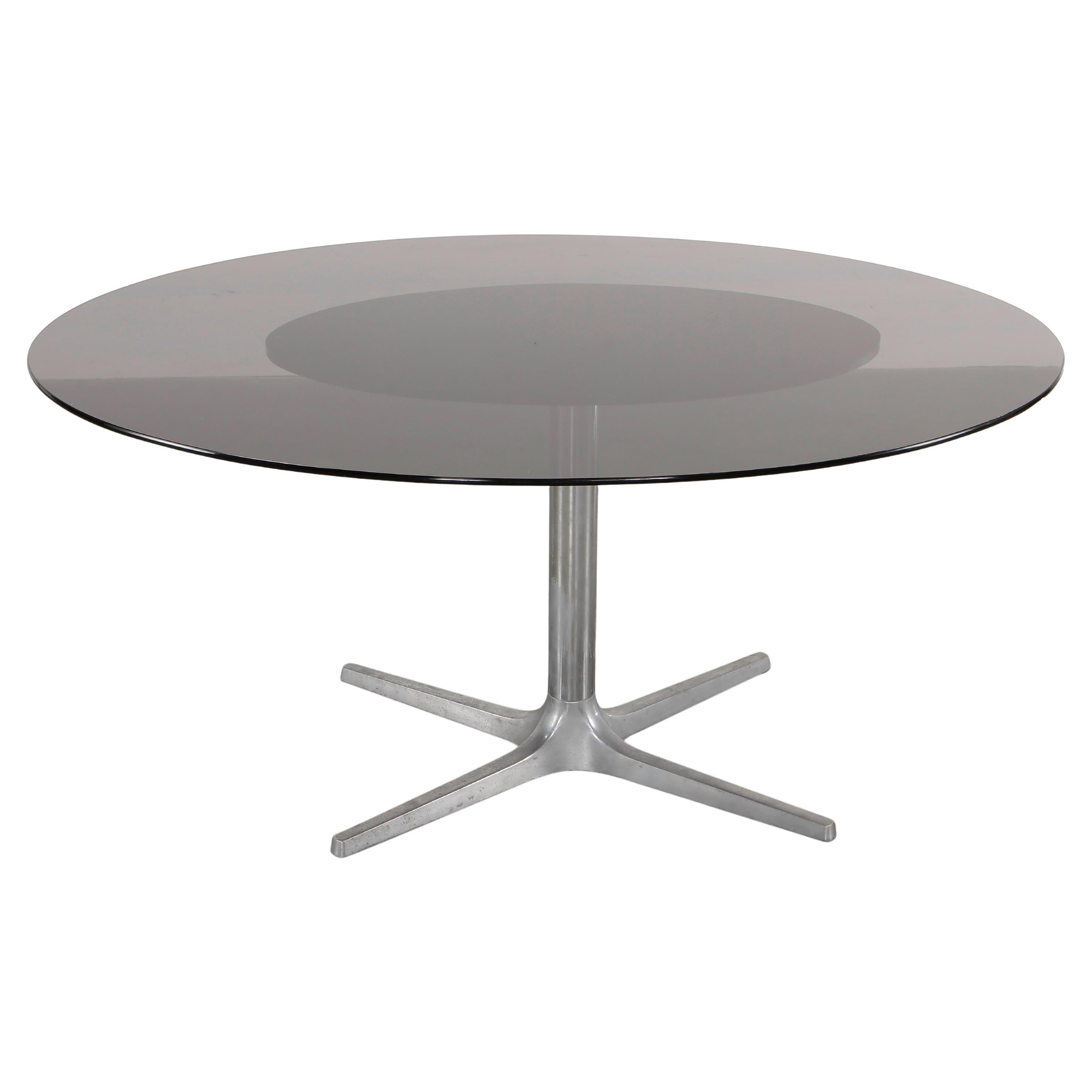 Mid Century Glass Top Dinner Table, 1980s