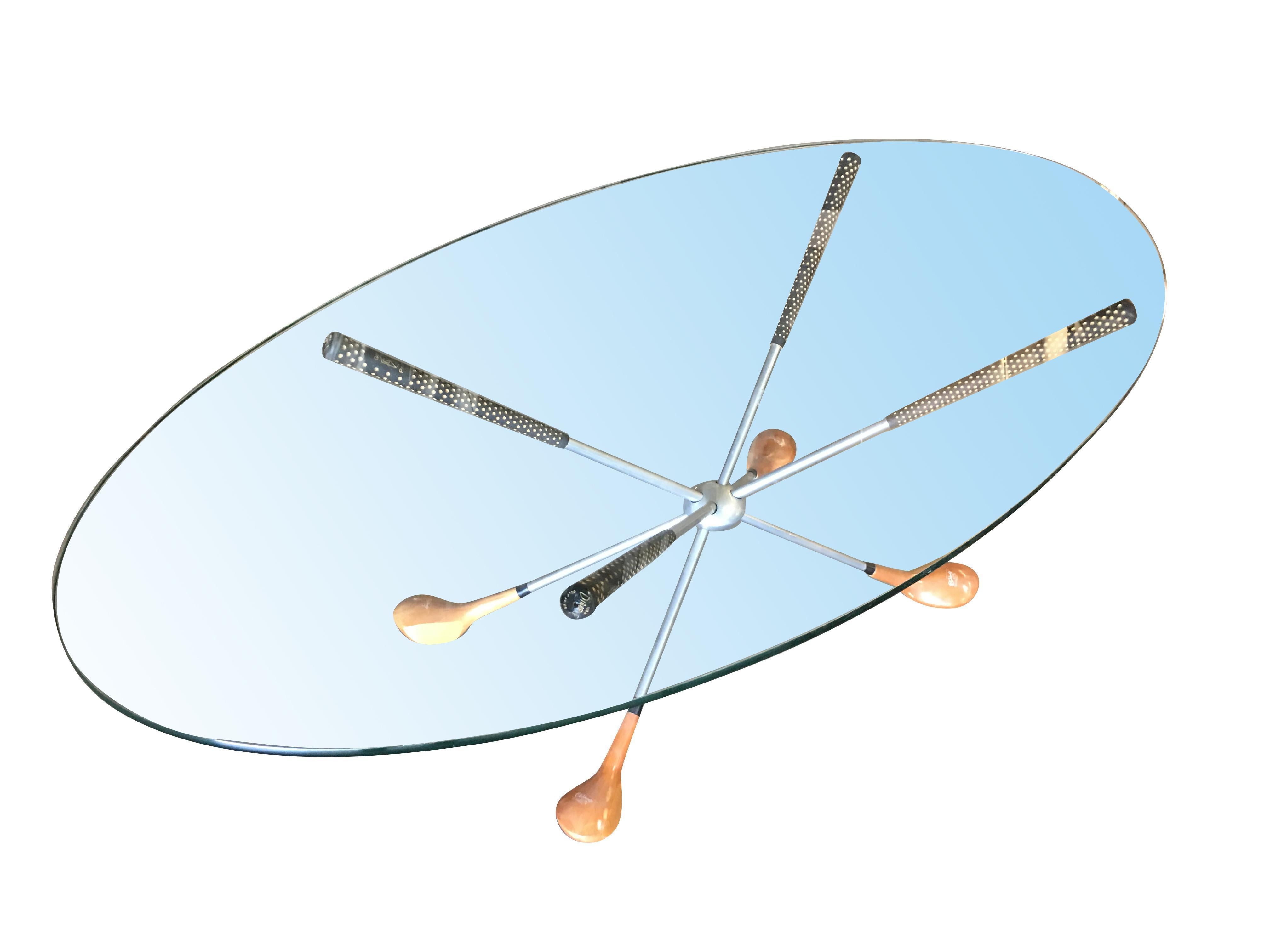 Mid-Century Modern Midcentury Glass Top Golf Club Coffee and End Table Set