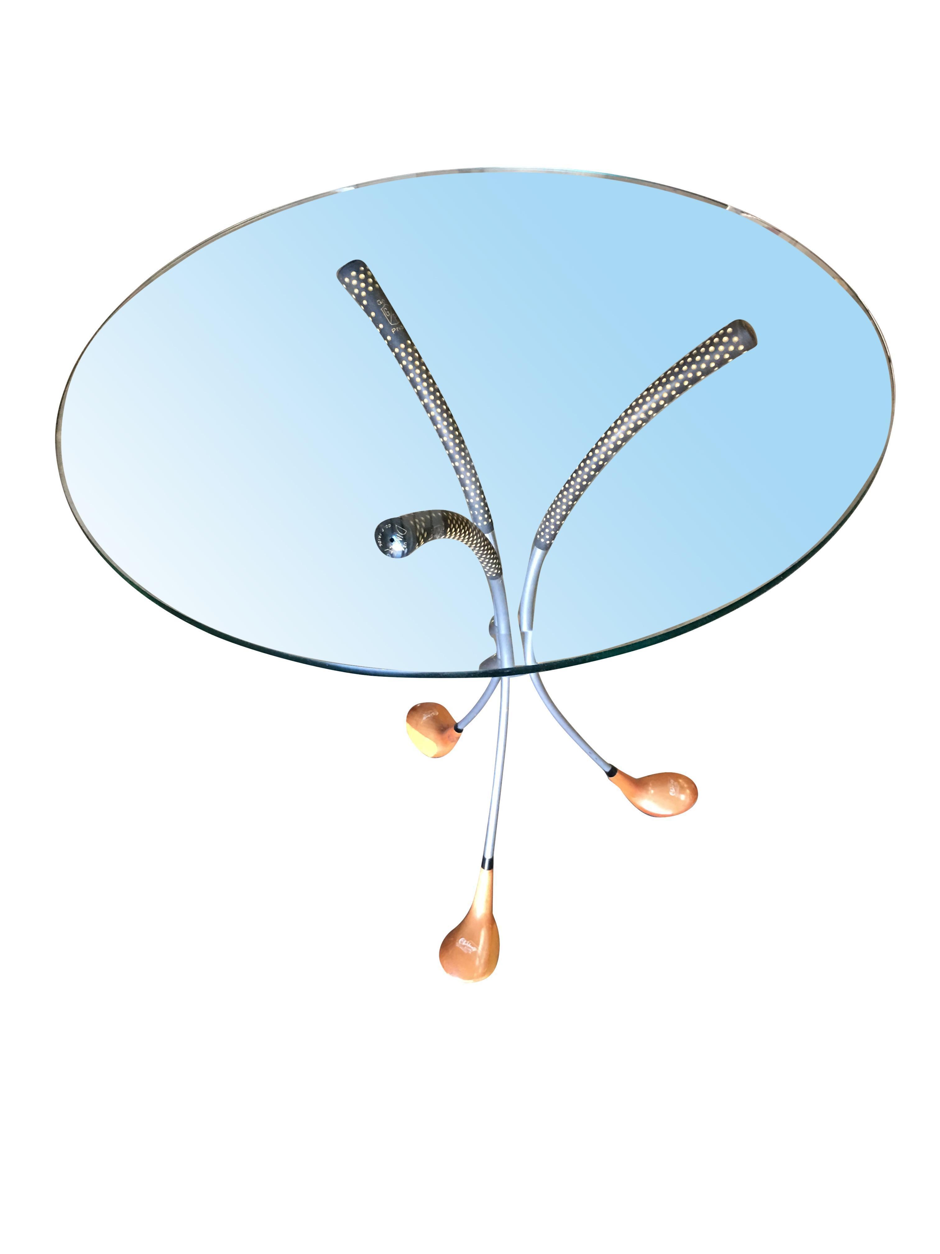 American Midcentury Glass Top Golf Club Coffee and End Table Set