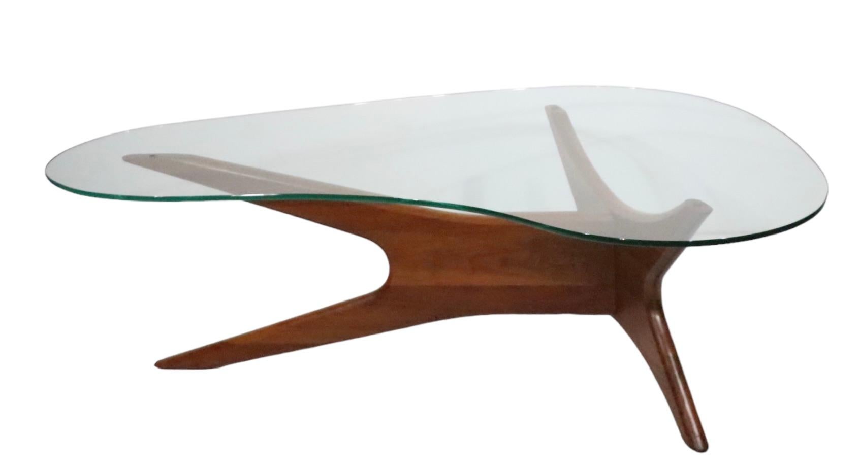 Mid Century Glass Top Jax Coffee Table by Adrian Pearsall w Sculpted Walnut Base 3