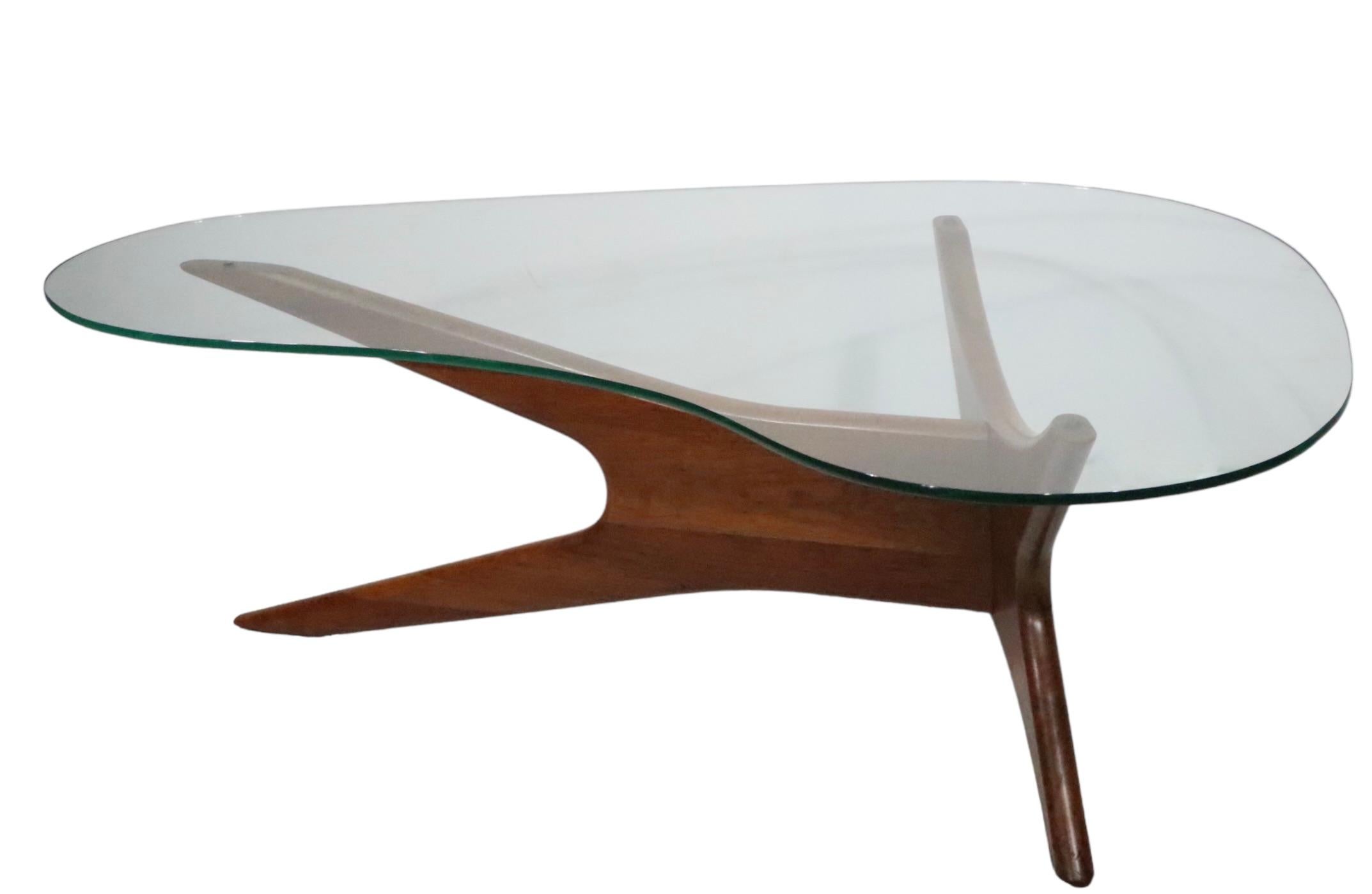 20th Century Mid Century Glass Top Jax Coffee Table by Adrian Pearsall w Sculpted Walnut Base